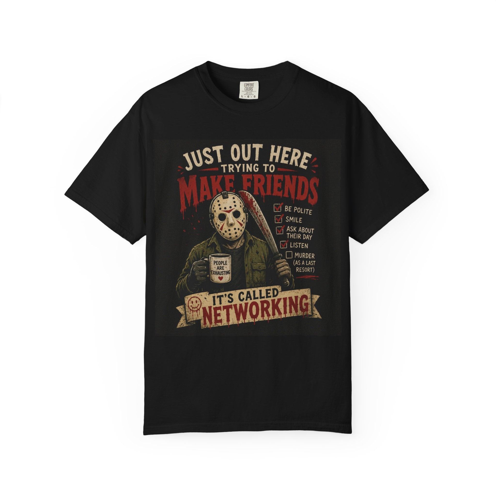 Networking Jason Horror T-Shirt — "Just Out Here Trying to Make Friends" Vintage Graphic Tee