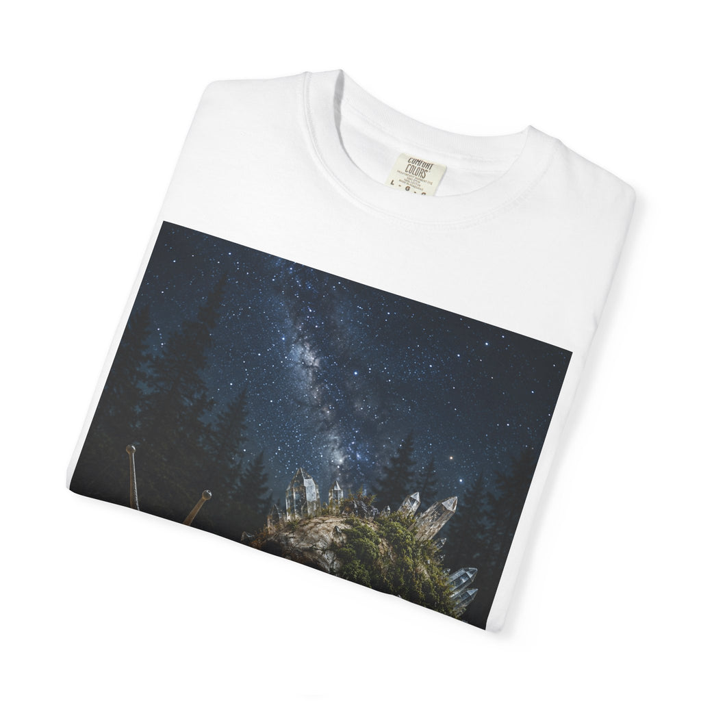 Snail World T‑Shirt — Night Sky Forest Snail Graphic Tee
