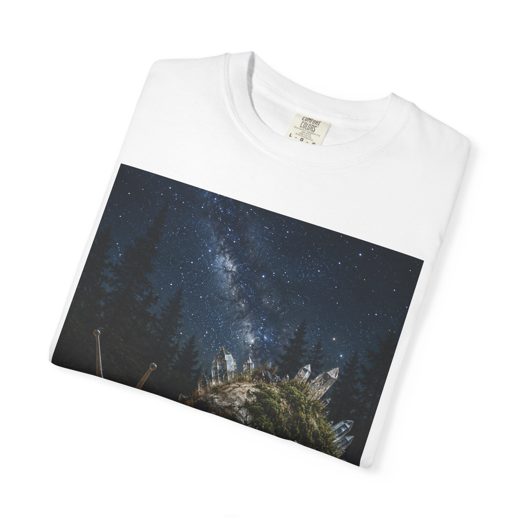 Snail World T‑Shirt — Night Sky Forest Snail Graphic Tee