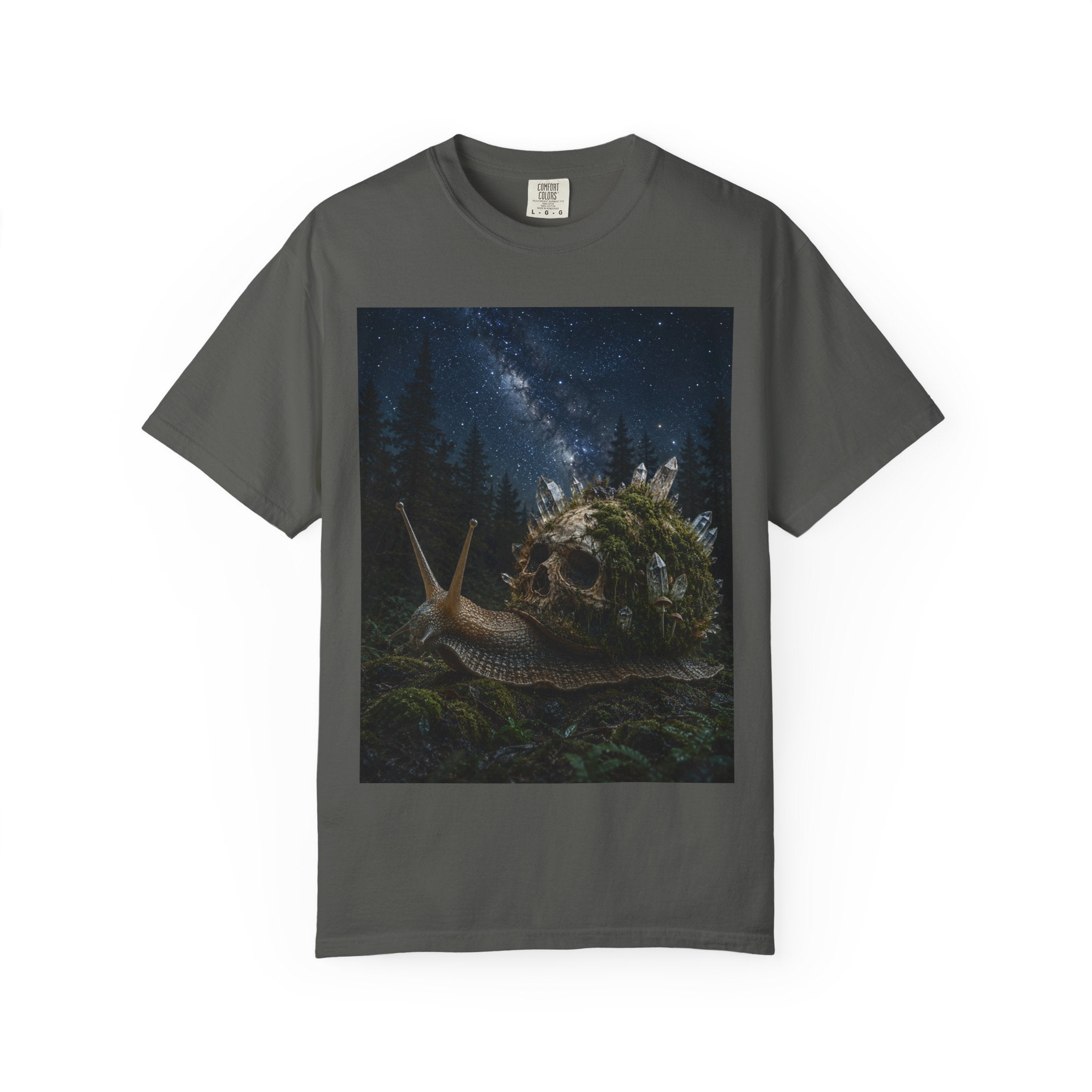 Snail World T‑Shirt — Night Sky Forest Snail Graphic Tee
