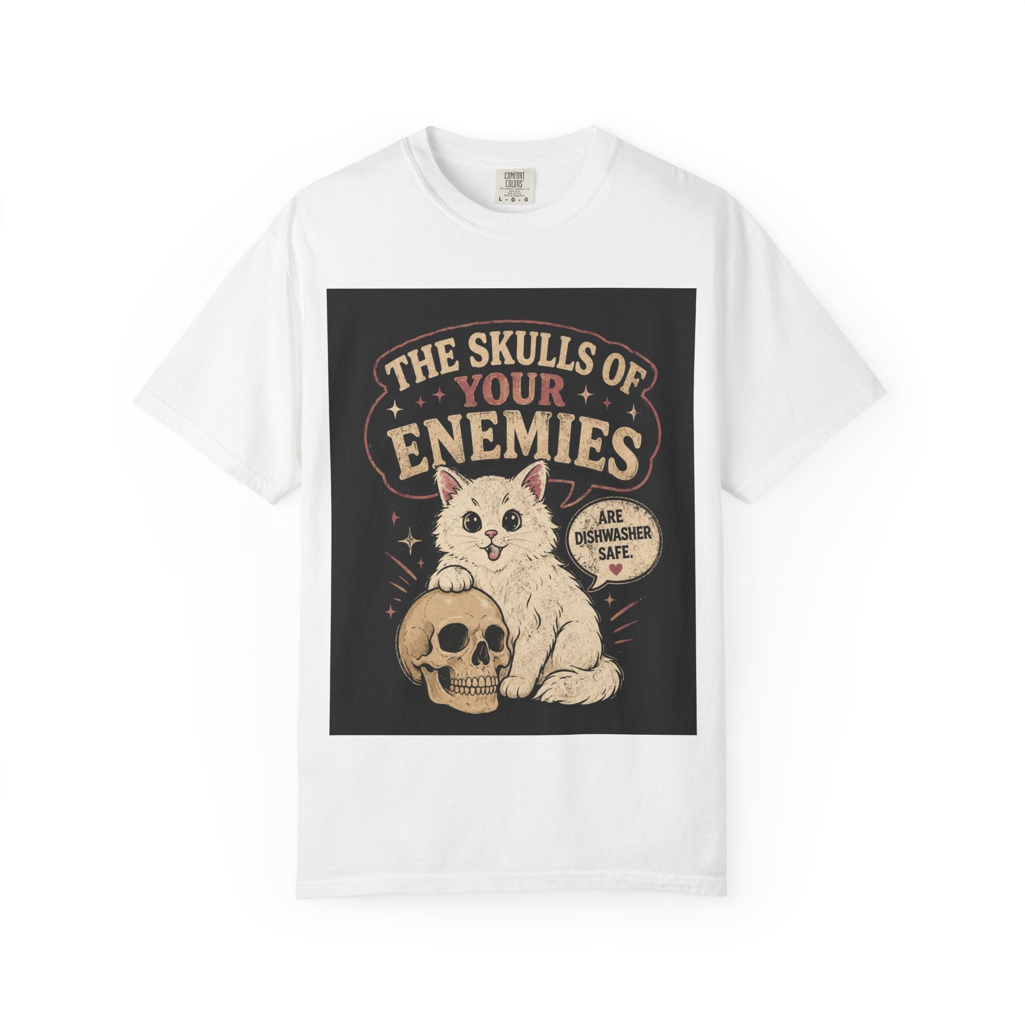 T-Shirt — “The Skulls of Your Enemies” Cute Cat & Skull Graphic