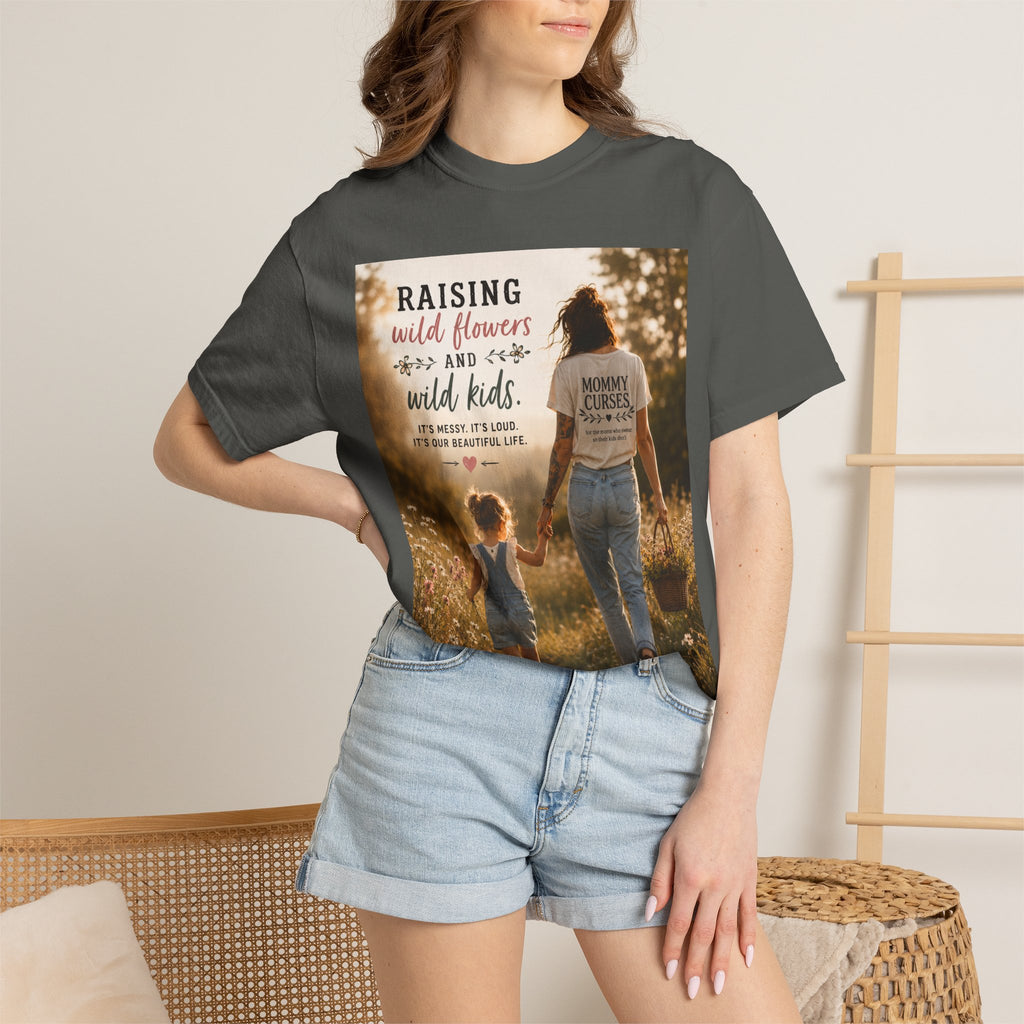 Mom & Daughter Photo T-Shirt — "Raising Wild Flowers and Wild Kids" Vintage Nature Tee