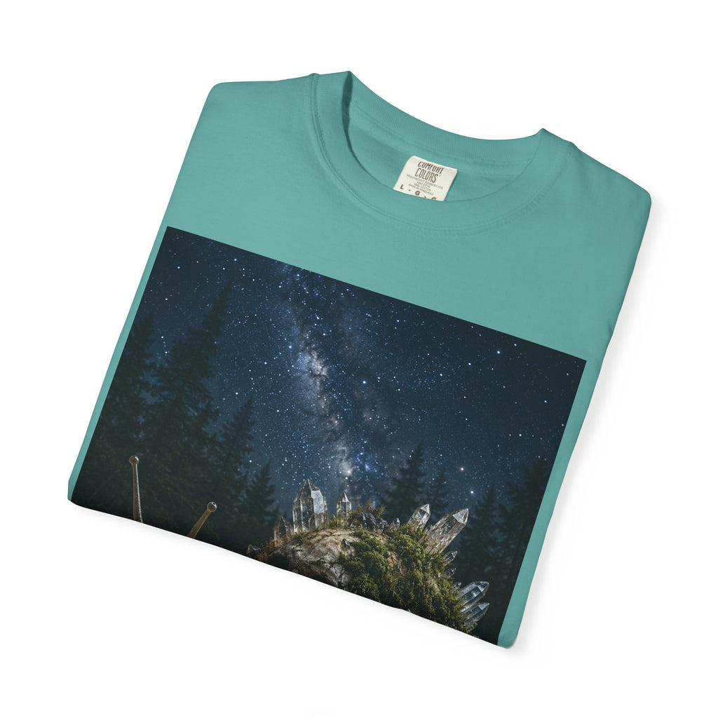 Snail World T‑Shirt — Night Sky Forest Snail Graphic Tee