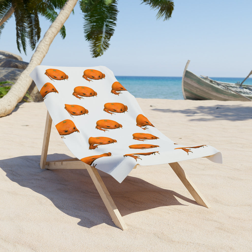 Beach Towel — Cute Orange Frog Pattern Plush Beach Towel