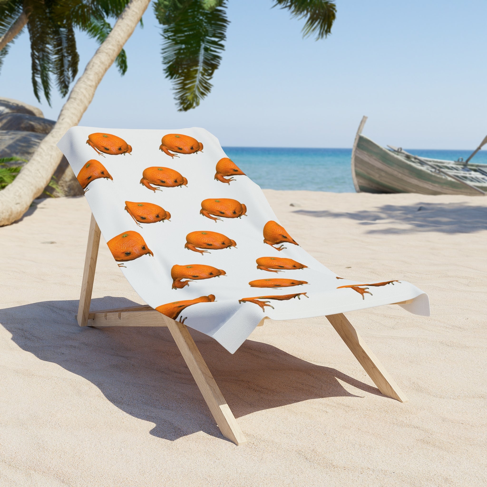 Beach Towel — Cute Orange Frog Pattern Plush Beach Towel