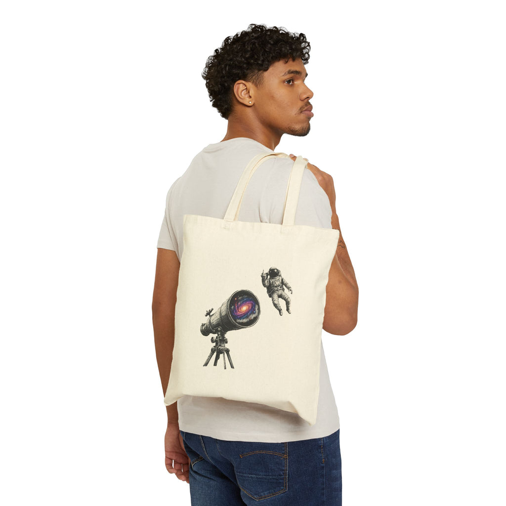 Astronaut & Telescope Canvas Tote Bag — Space Galaxy Art Tote