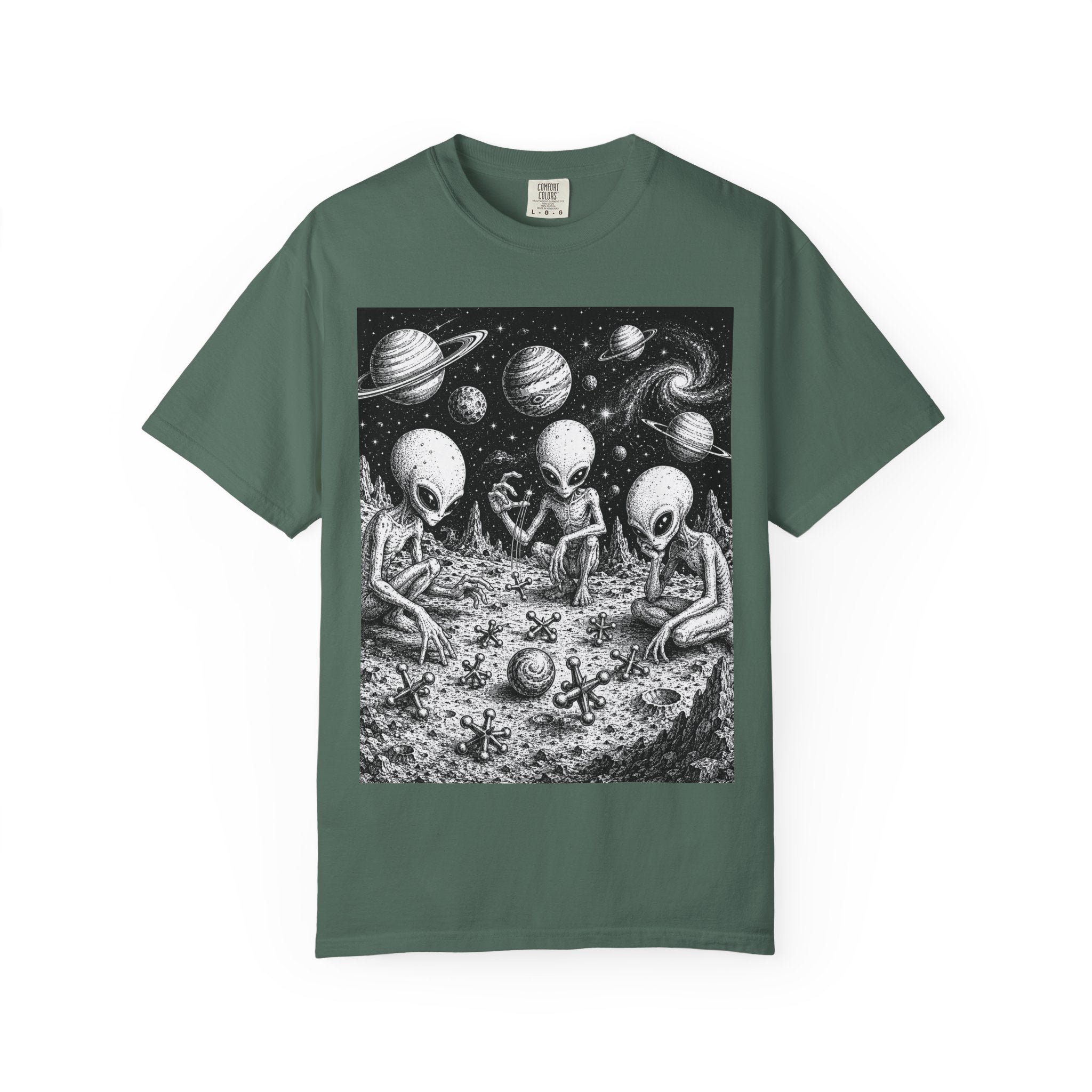 Alien Tea Party T-Shirt — Playful Retro Space Illustration