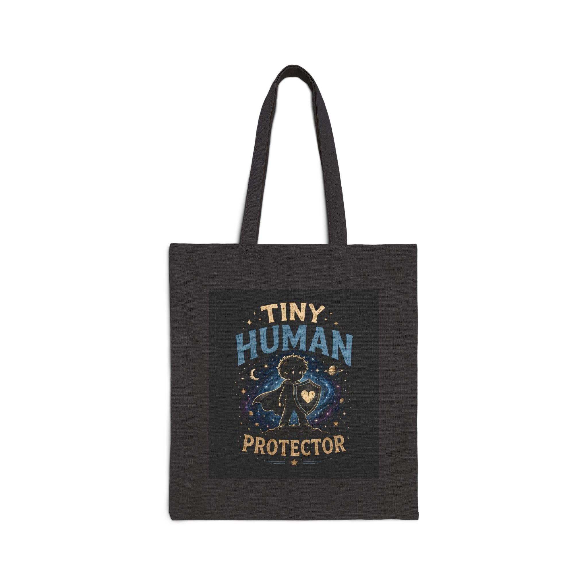 Tote Bag — "Tiny Human Protector" Cute Space Dinosaur Baby Guardian Canvas Tote