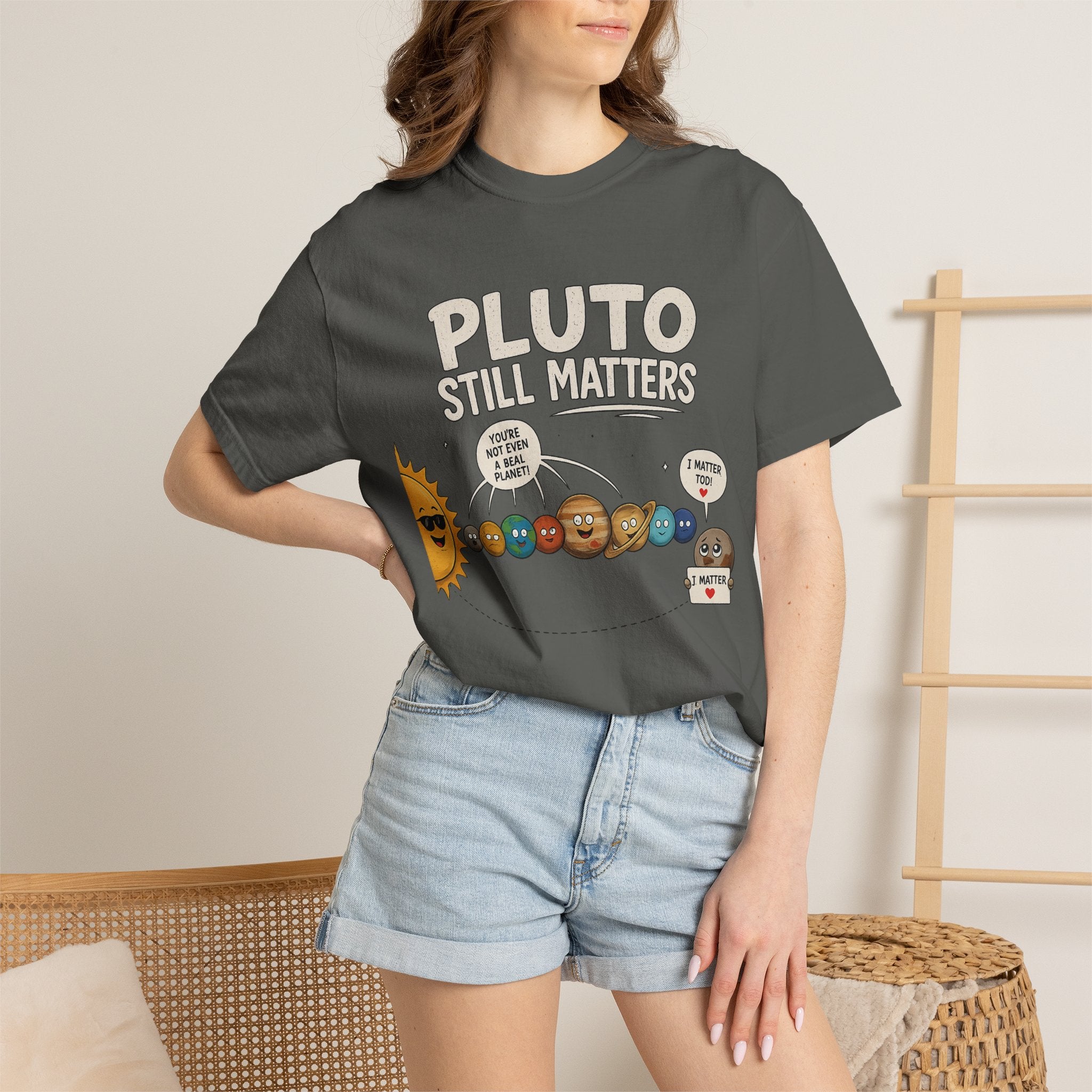 Pluto Still Matters T-Shirt – Cute Cartoon Solar System Tee for Space Lovers