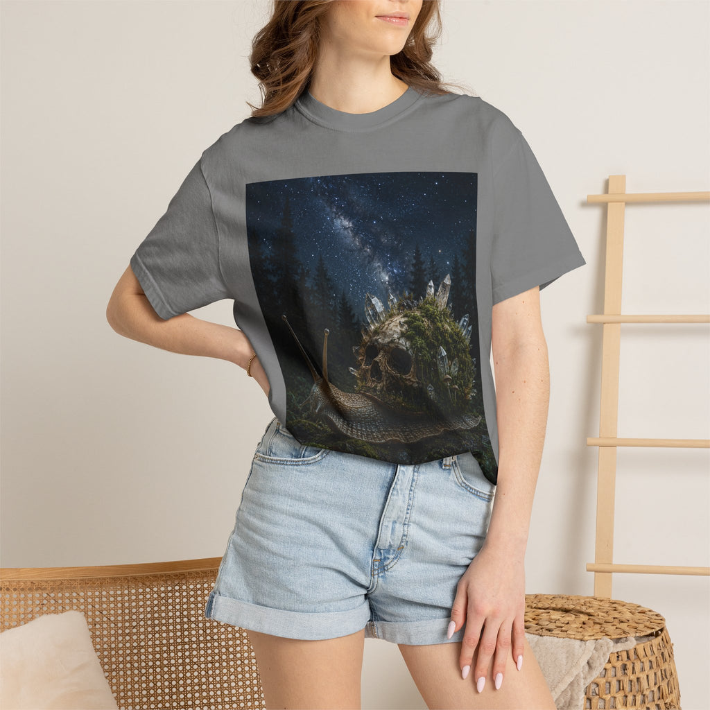 Snail World T‑Shirt — Night Sky Forest Snail Graphic Tee