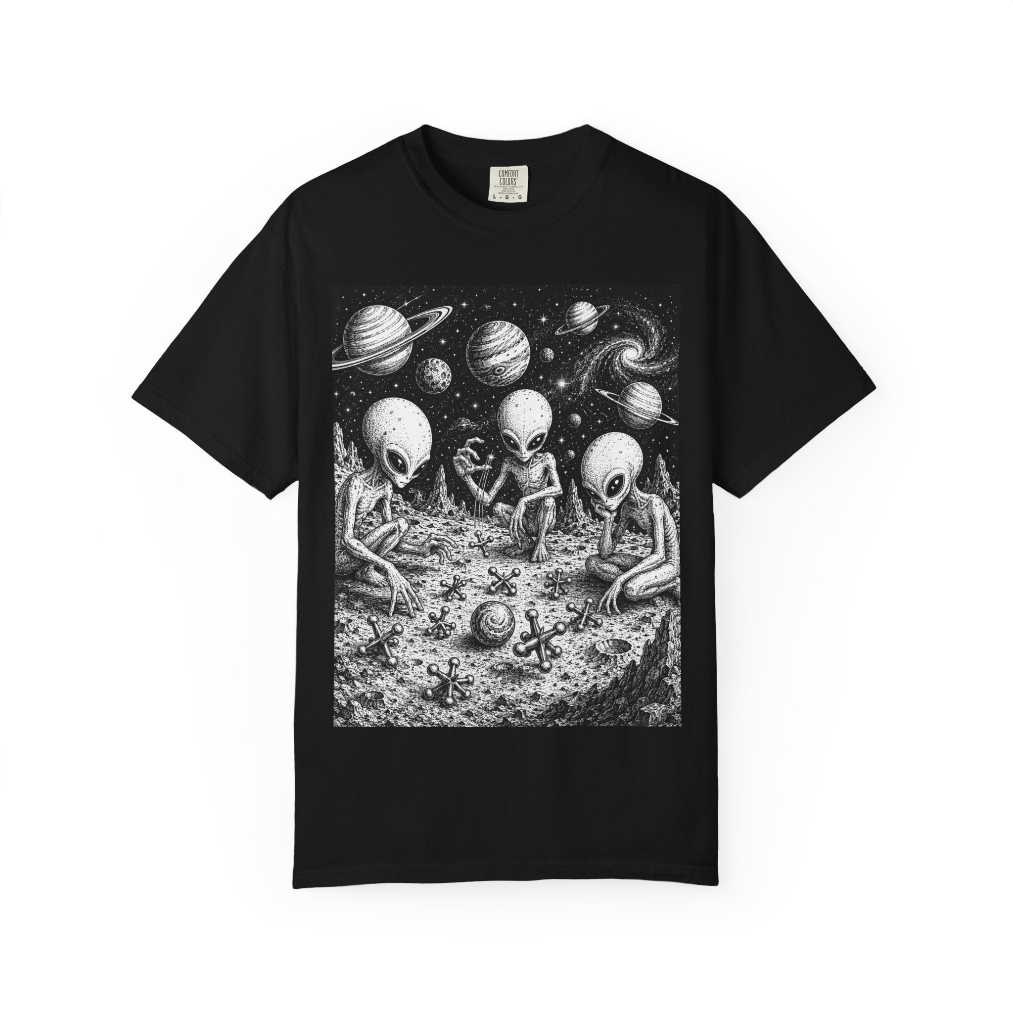 Alien Tea Party T-Shirt — Playful Retro Space Illustration
