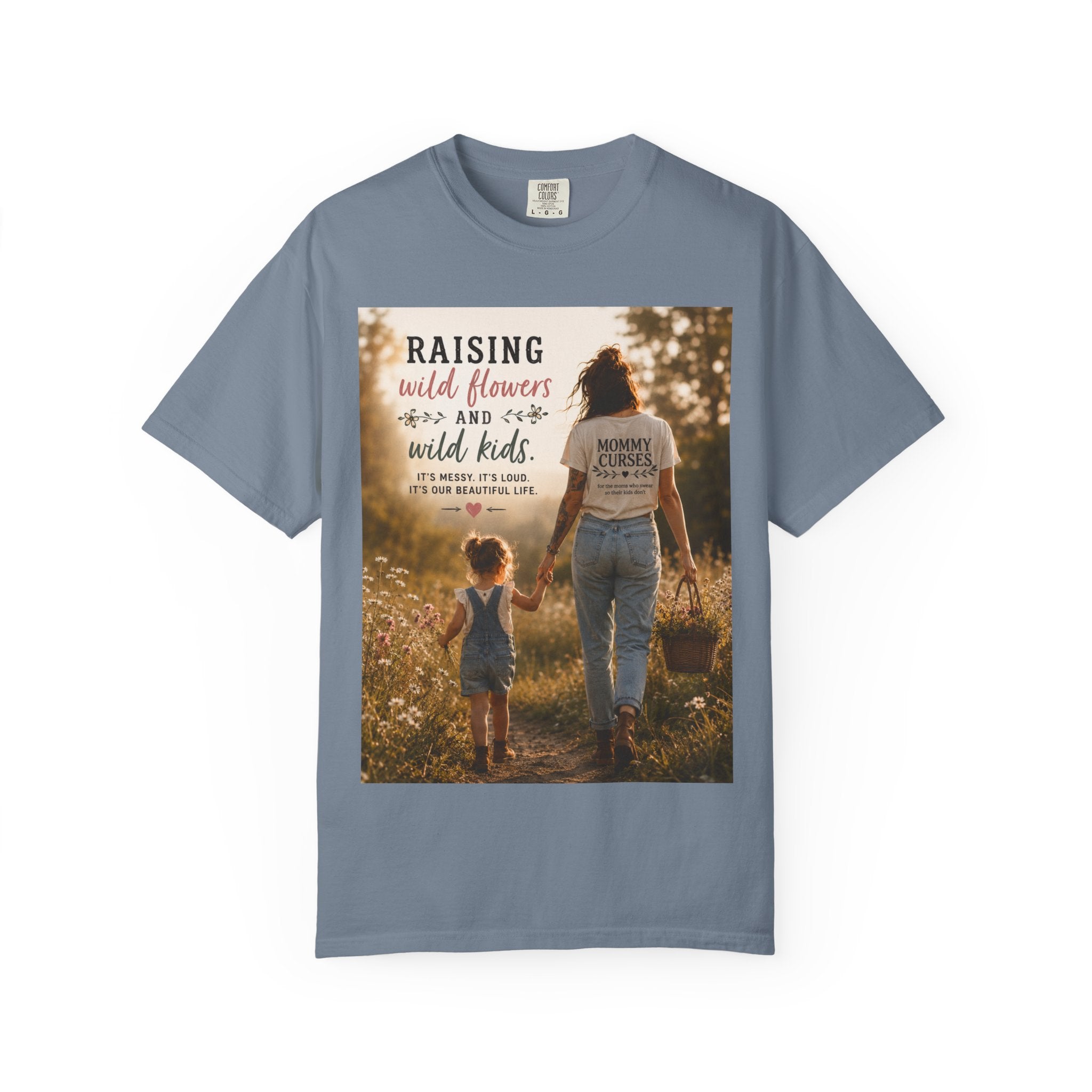 Mom & Daughter Photo T-Shirt — "Raising Wild Flowers and Wild Kids" Vintage Nature Tee
