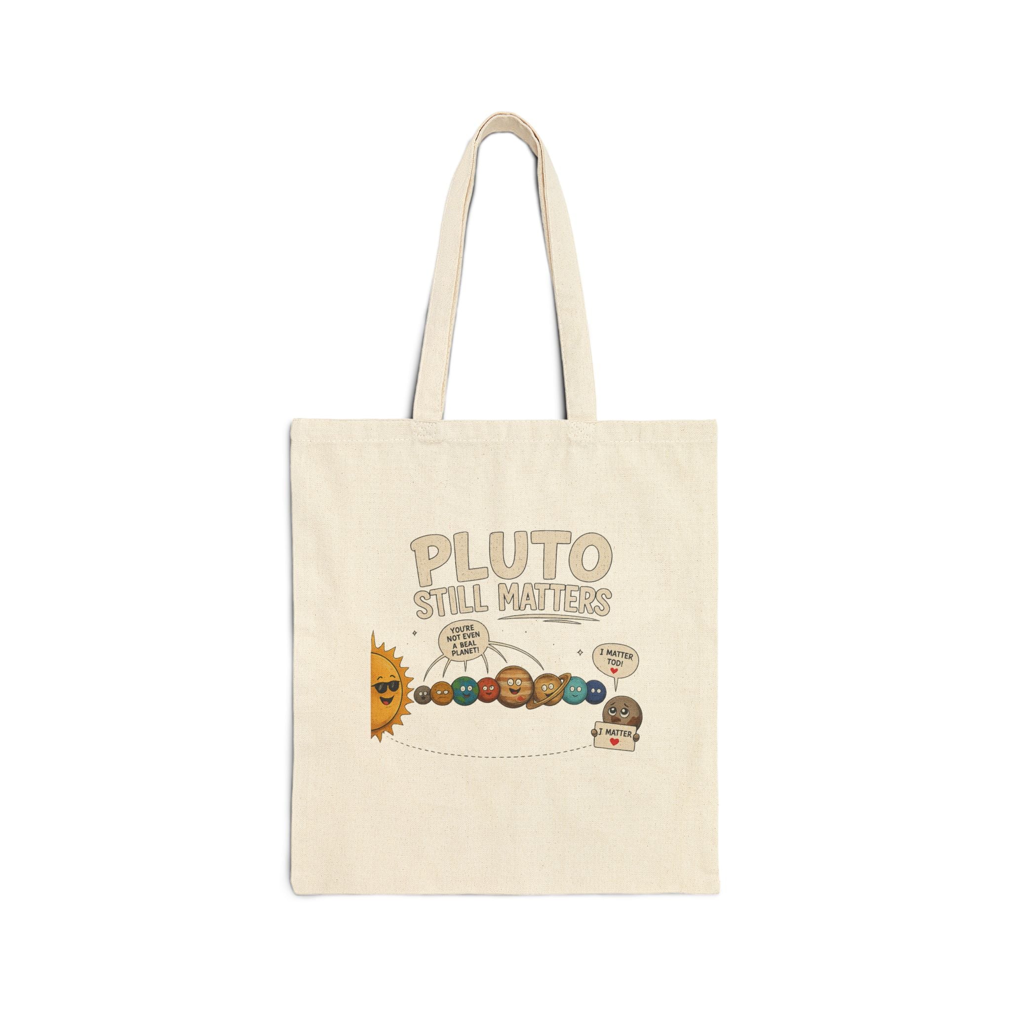 Tote Bag — "Pluto Still Matters" Retro Solar System Cotton Canvas Tote