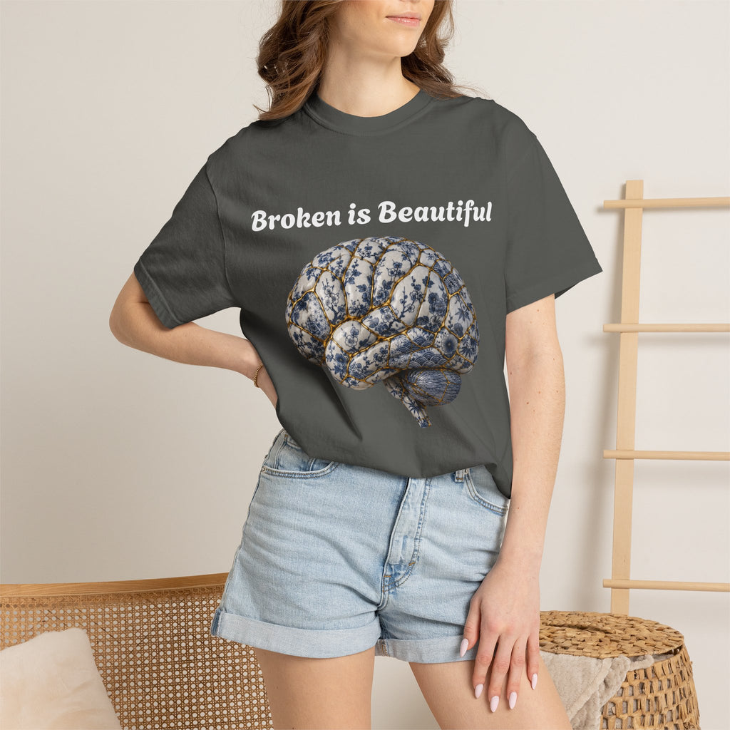 Kintsugi Brain T-Shirt — Vintage Floral Anatomy Tee
