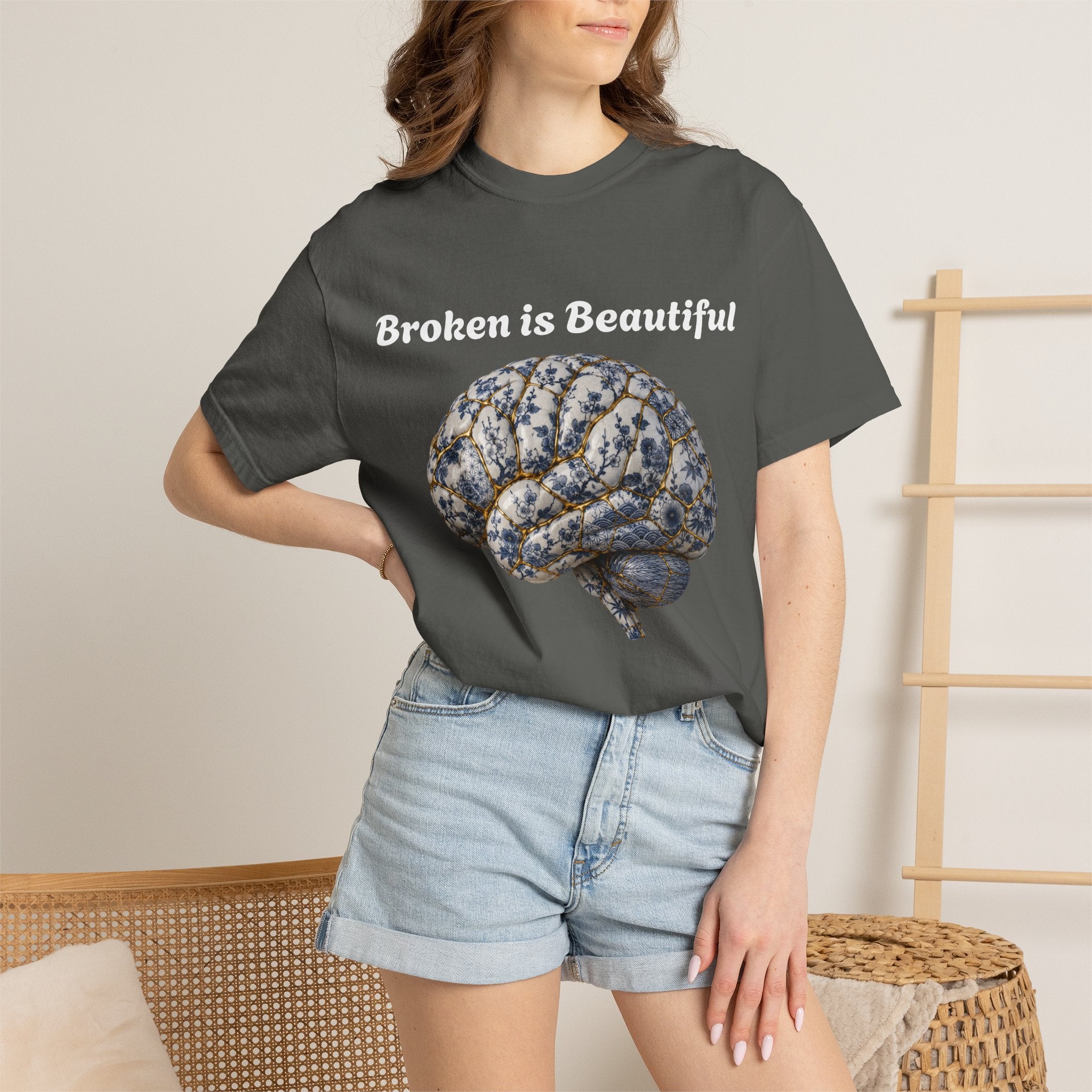 Kintsugi Brain T-Shirt — Vintage Floral Anatomy Tee
