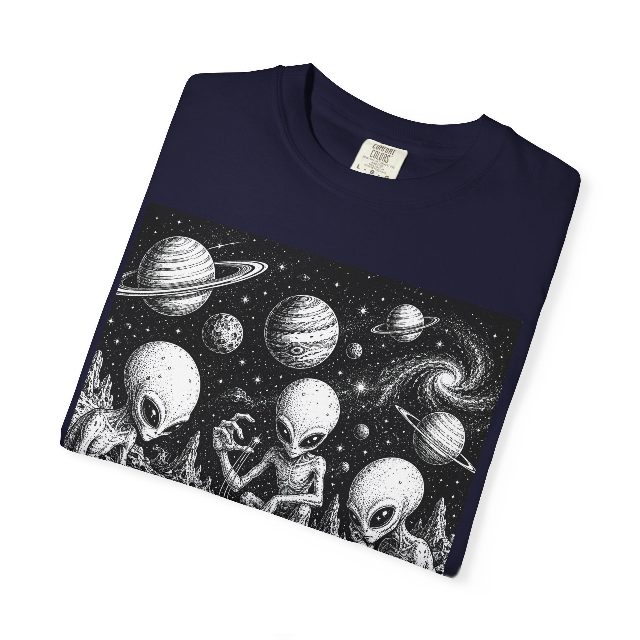 Alien Tea Party T-Shirt — Playful Retro Space Illustration