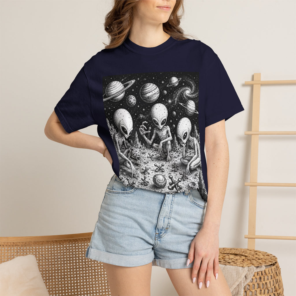 Alien Tea Party T-Shirt — Playful Retro Space Illustration