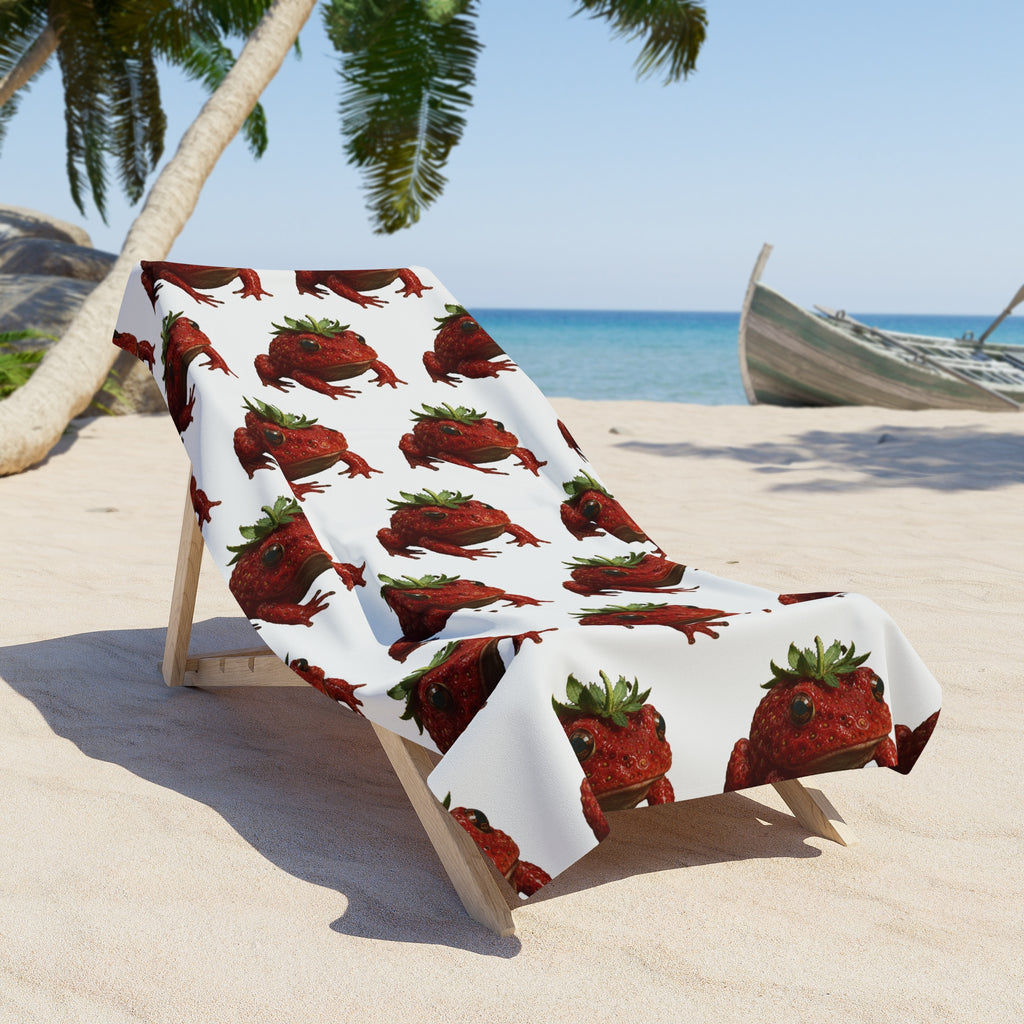 Strawberry Pattern Beach Towel — Repeating Red Strawberry Design