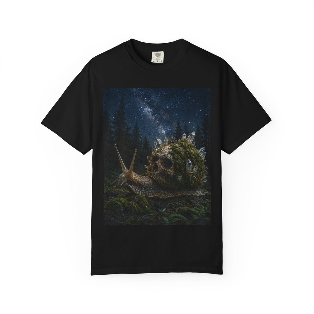 Snail World T‑Shirt — Night Sky Forest Snail Graphic Tee