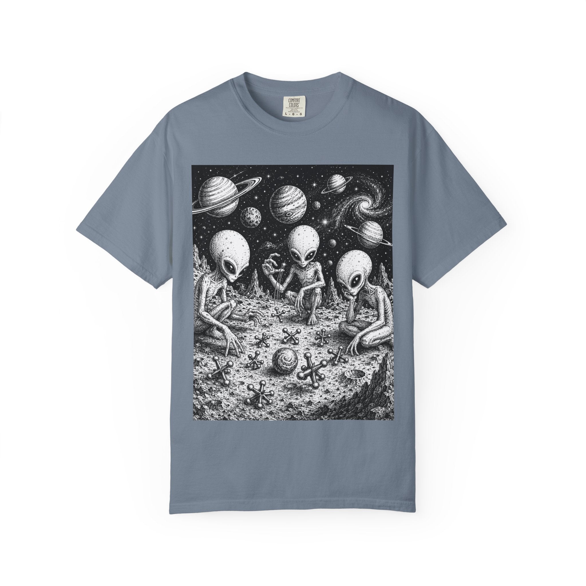 Alien Tea Party T-Shirt — Playful Retro Space Illustration