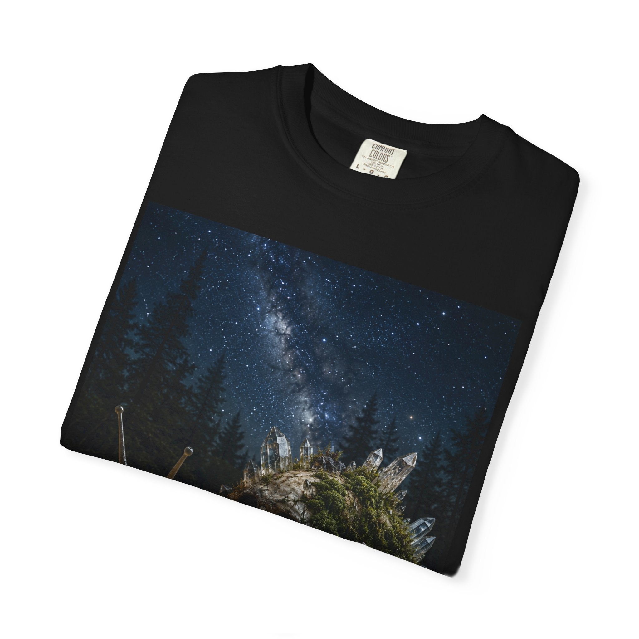 Snail World T‑Shirt — Night Sky Forest Snail Graphic Tee