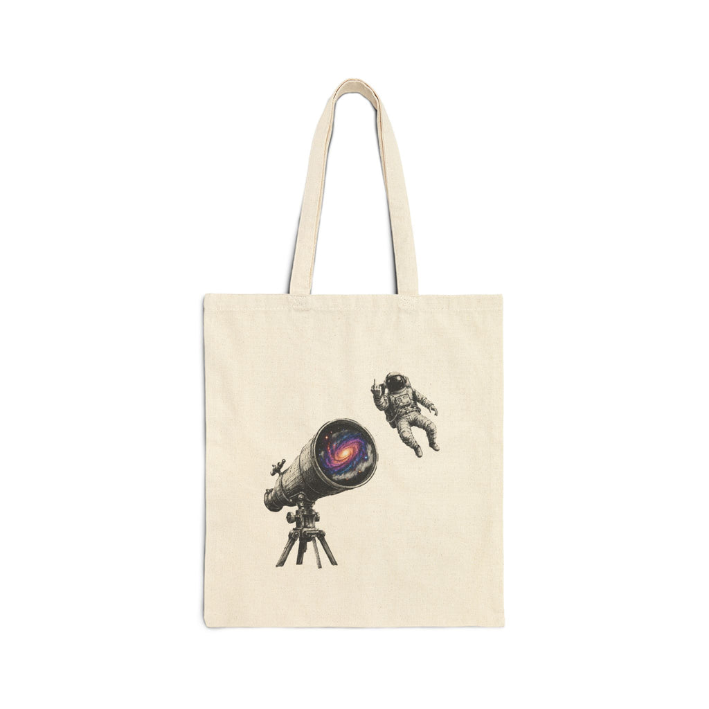 Astronaut & Telescope Canvas Tote Bag — Space Galaxy Art Tote