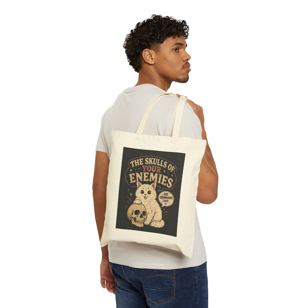 Tote Bag — "The Skulls of Your Enemies" Cute Cat Skull Graphic Cotton Tote