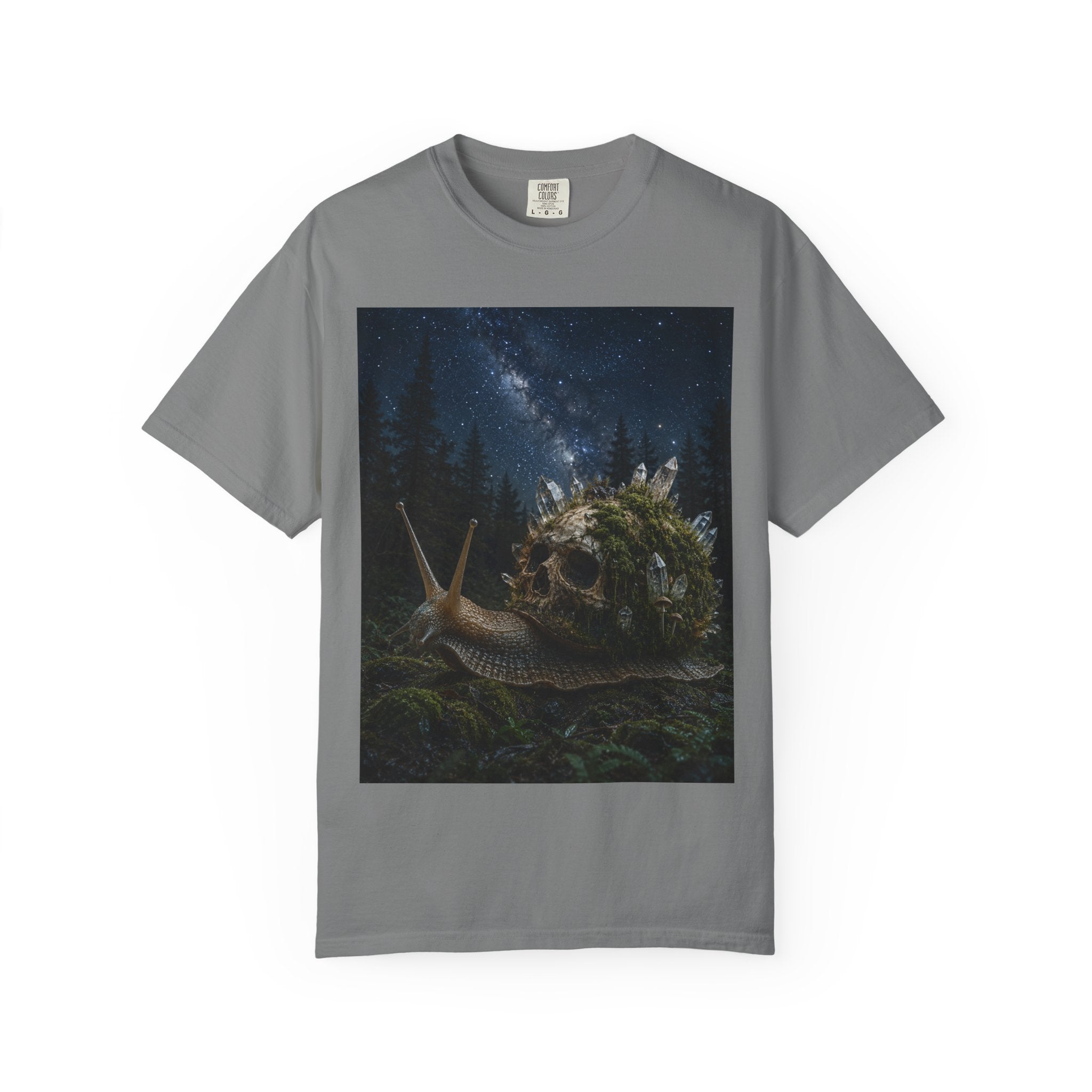 Snail World T‑Shirt — Night Sky Forest Snail Graphic Tee