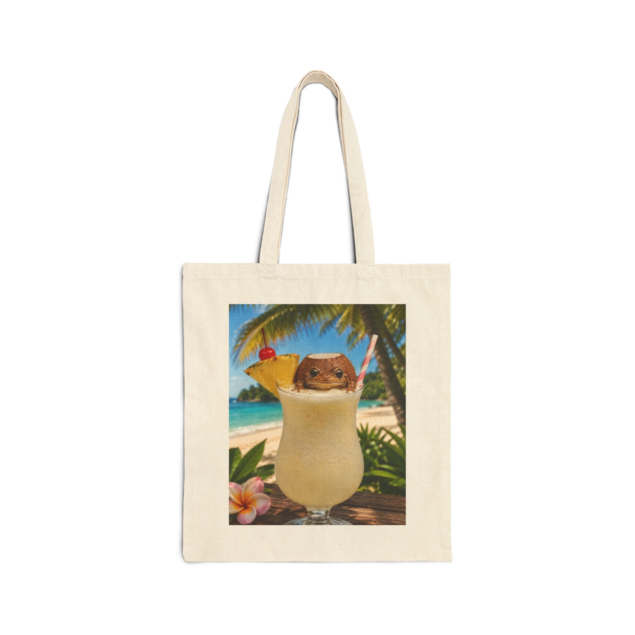 Tote Bag — Tropical Frog Piña Colada Beach Design