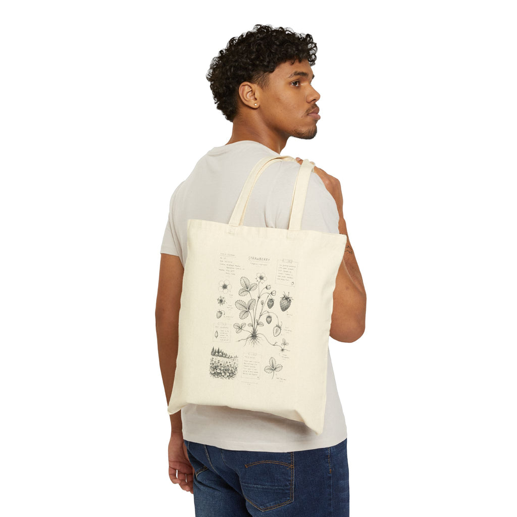 Botanical Sketch Tote Bag — Vintage Strawberry Plant Canvas Tote