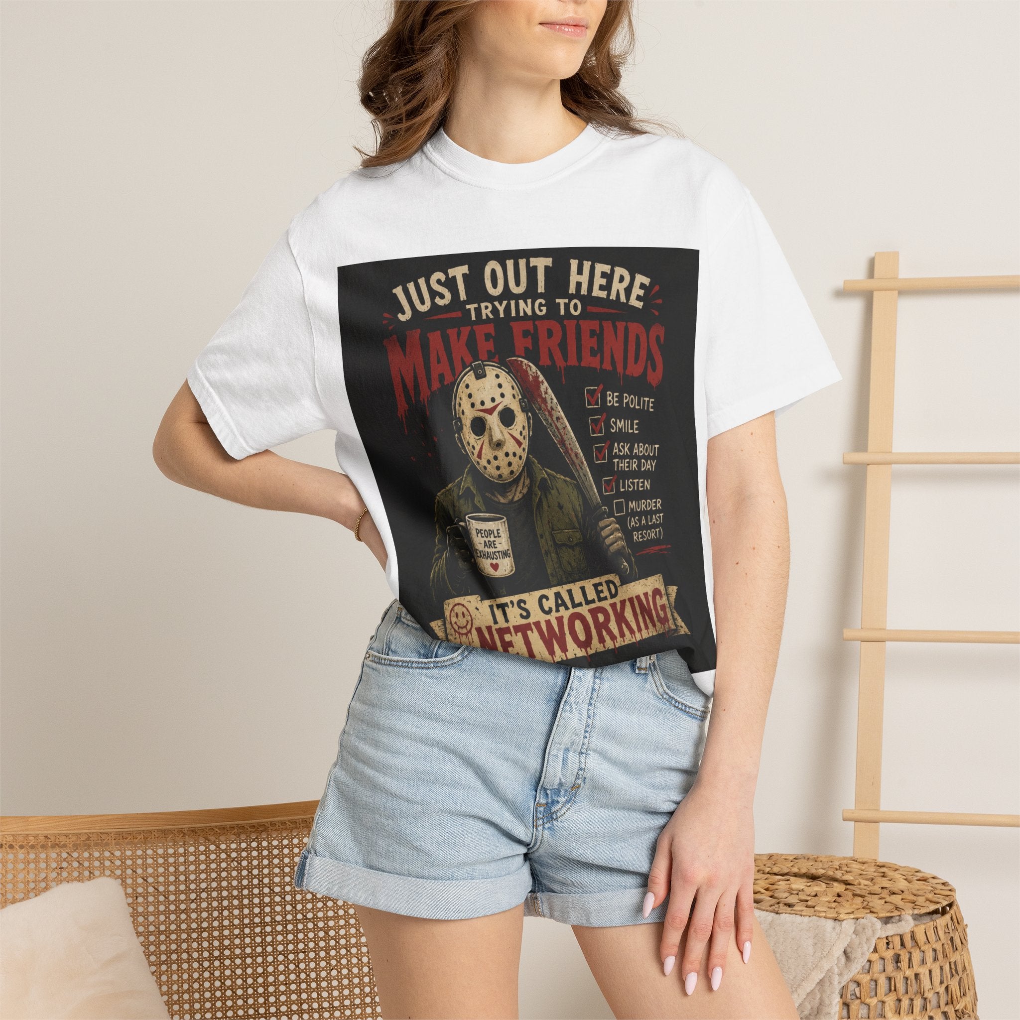 Networking Jason Horror T-Shirt — "Just Out Here Trying to Make Friends" Vintage Graphic Tee