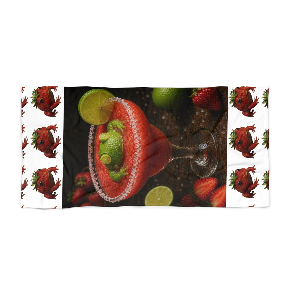Strawberry Lime Margarita Frog Beach Towel — Tropical Cocktail Pool & Summer Party Towel