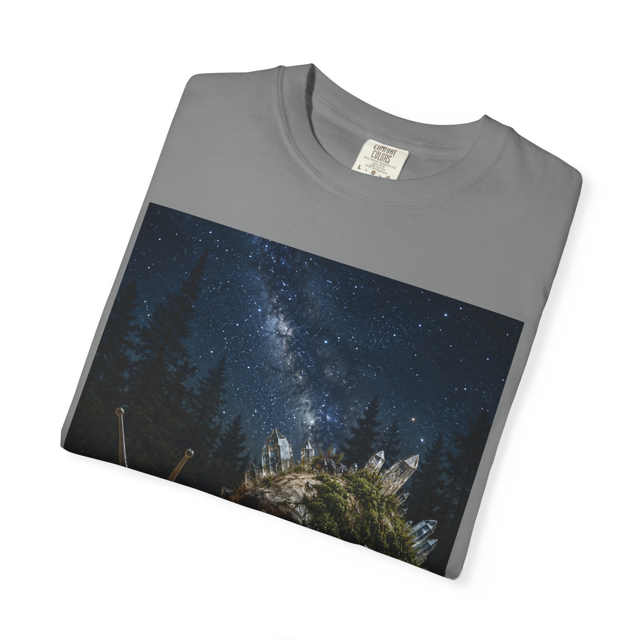 Snail World T‑Shirt — Night Sky Forest Snail Graphic Tee