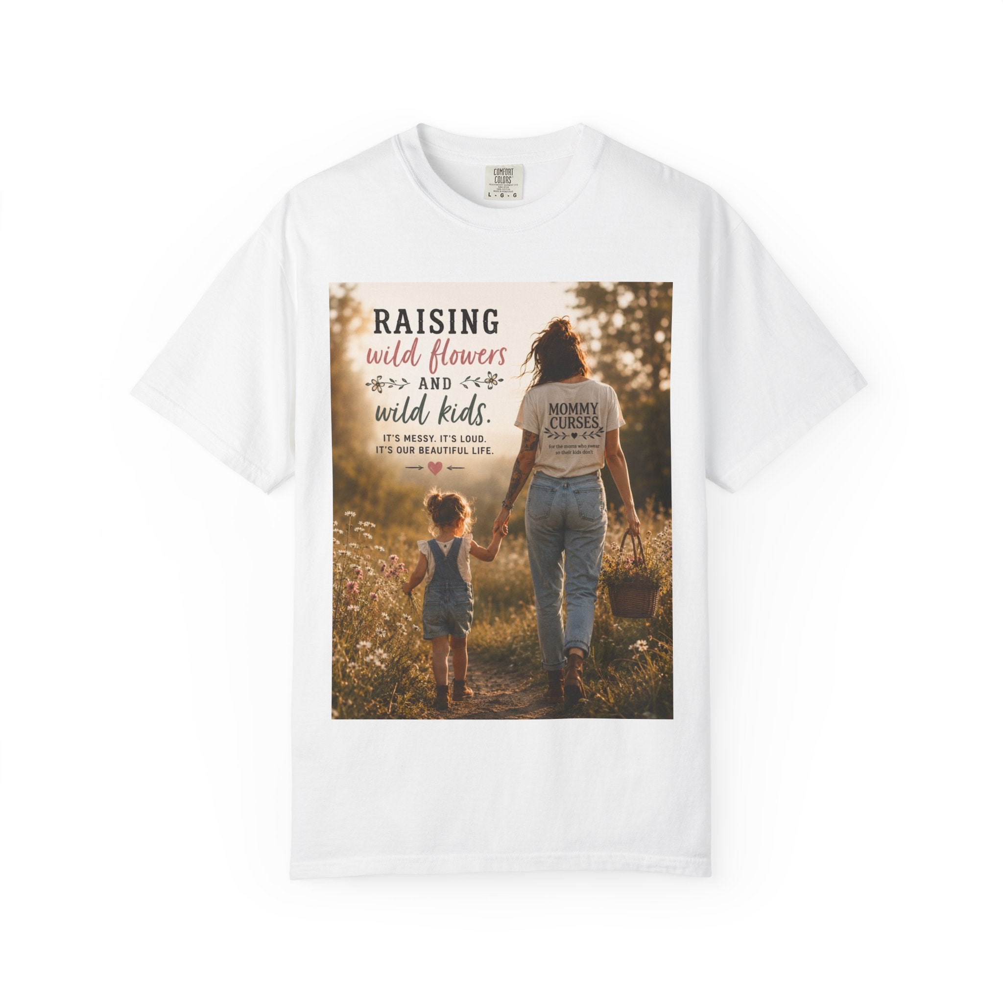 Mom & Daughter Photo T-Shirt — "Raising Wild Flowers and Wild Kids" Vintage Nature Tee