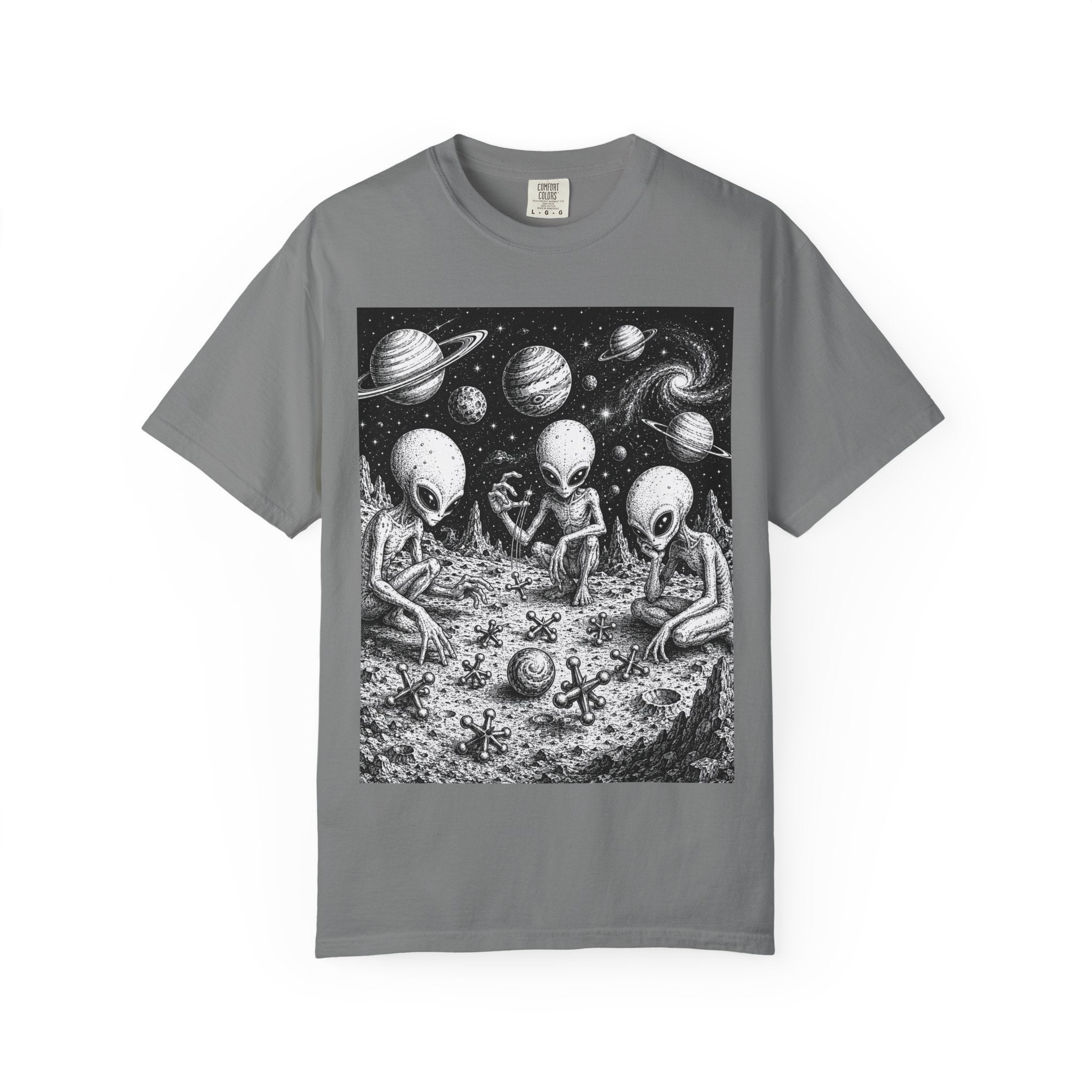 Alien Tea Party T-Shirt — Playful Retro Space Illustration