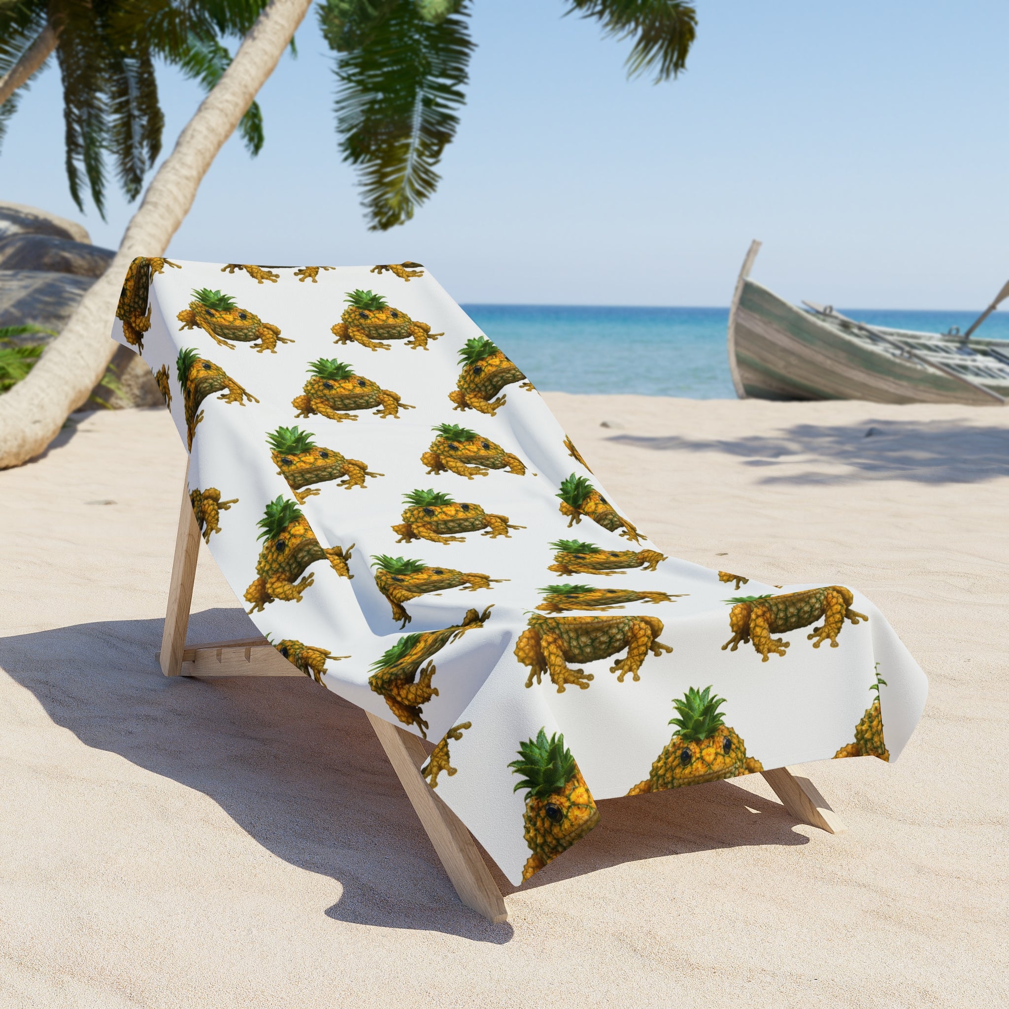 Beach Towel - Tropical Pineapple Frog Pattern (Summer Beach, Pool & Vacation Towel)
