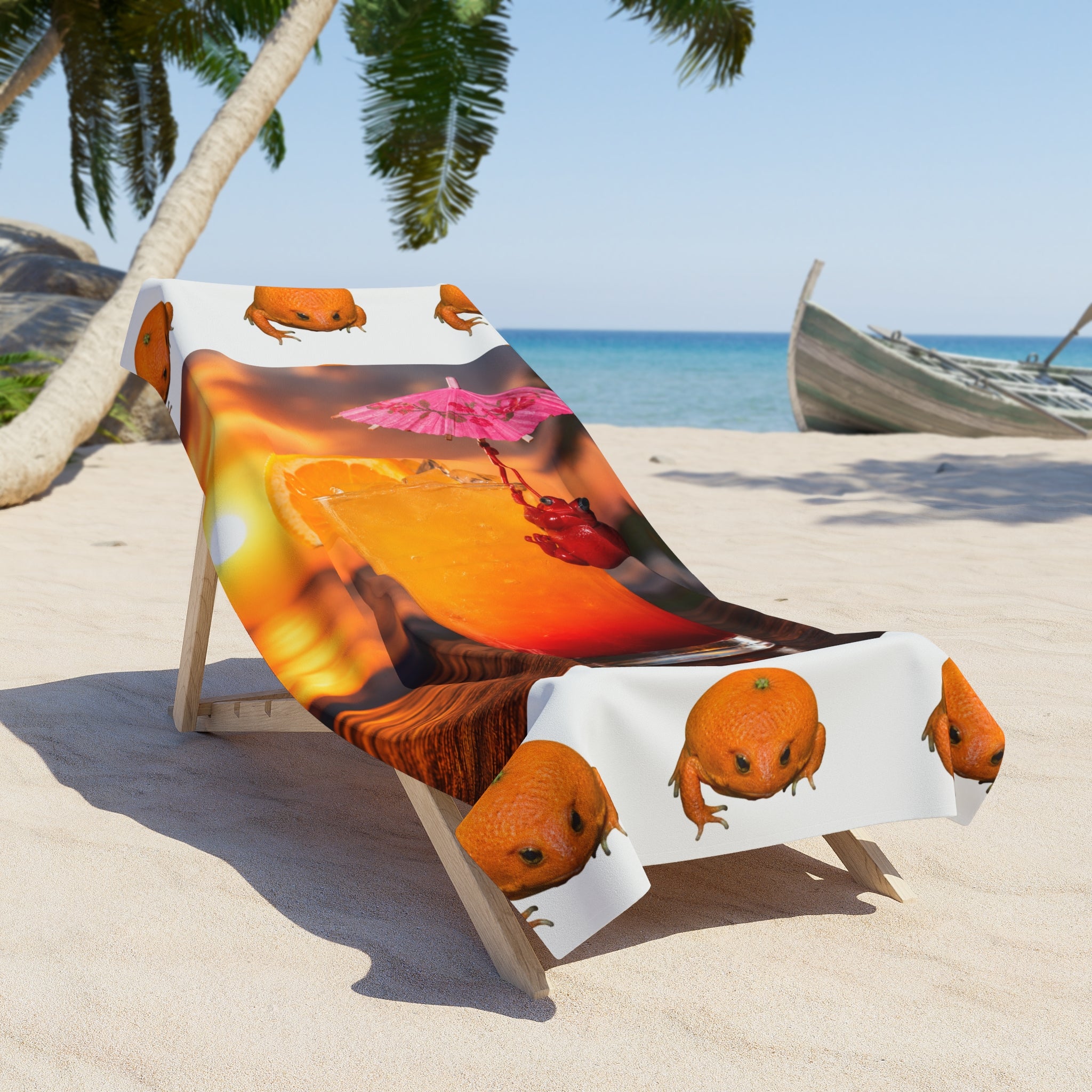 Cute Orange Frog Pattern Tequila Sunrise Plush Beach Towel