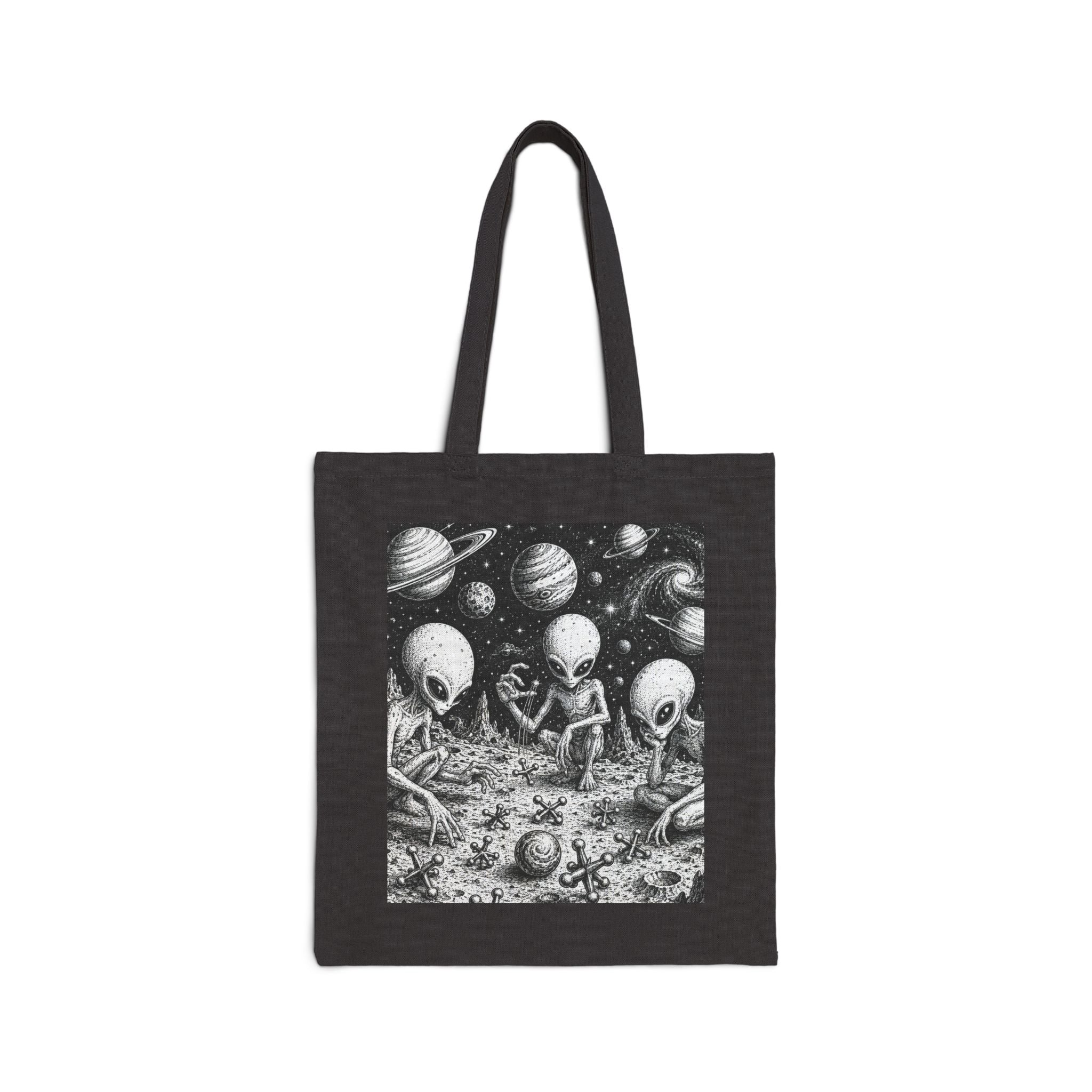 Alien Picnic Canvas Tote Bag — Cute Retro Space Aliens Illustration