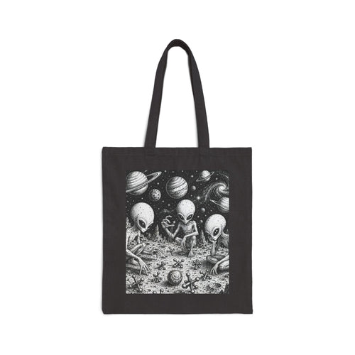 Alien Picnic Canvas Tote Bag — Cute Retro Space Aliens Illustration