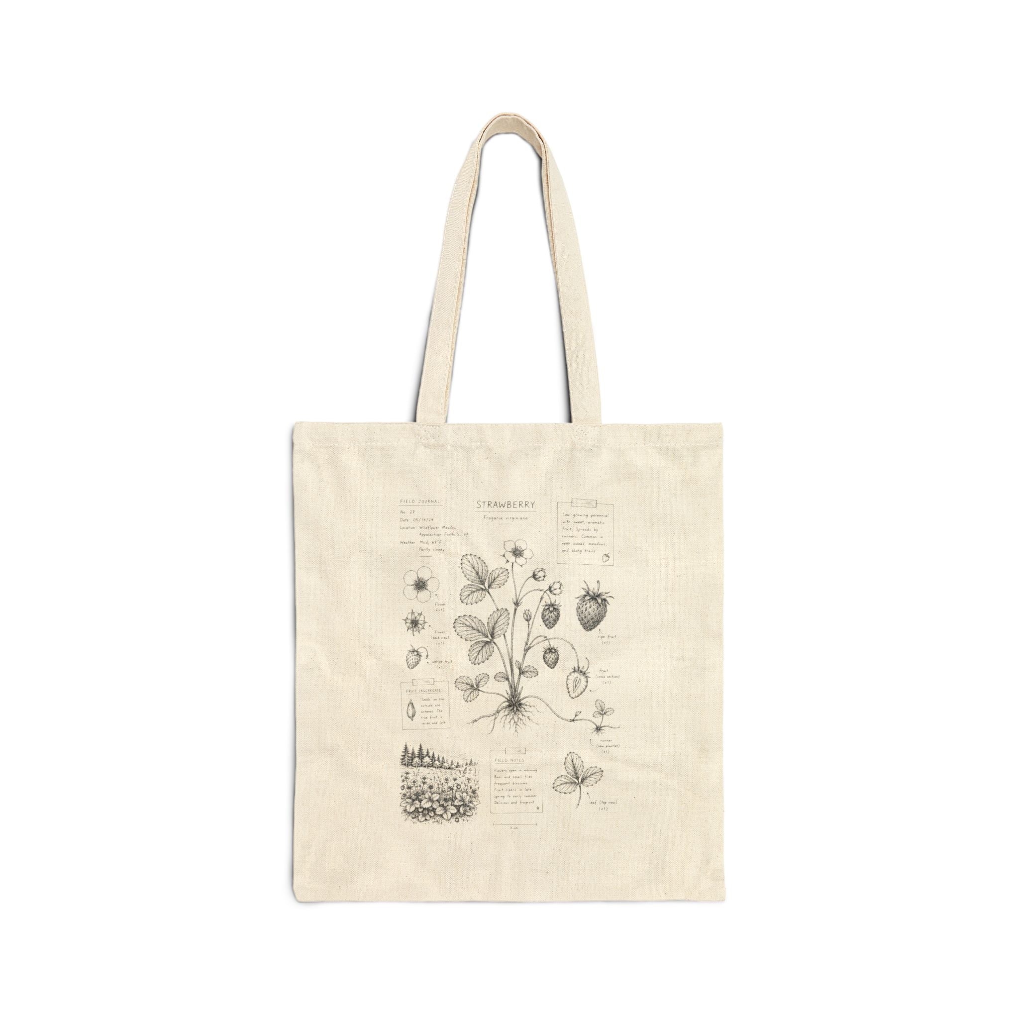 Botanical Sketch Tote Bag — Vintage Strawberry Plant Canvas Tote