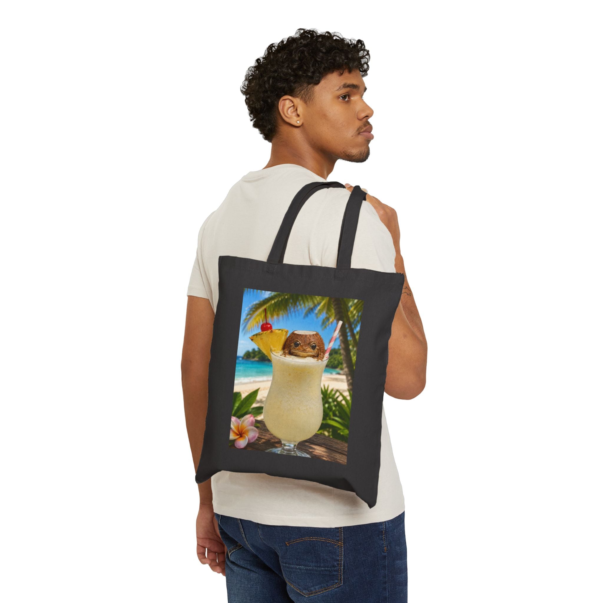 Tote Bag — Tropical Frog Piña Colada Beach Design