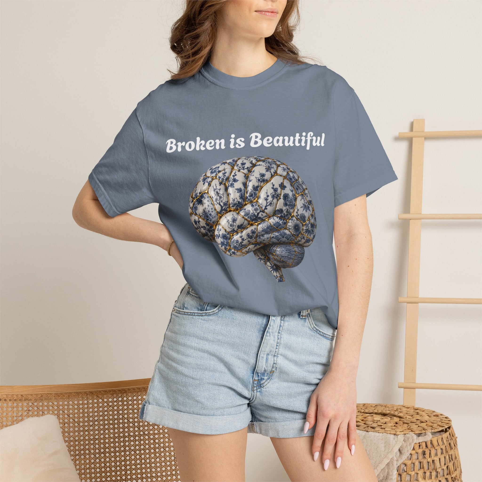 Kintsugi Brain T-Shirt — Vintage Floral Anatomy Tee