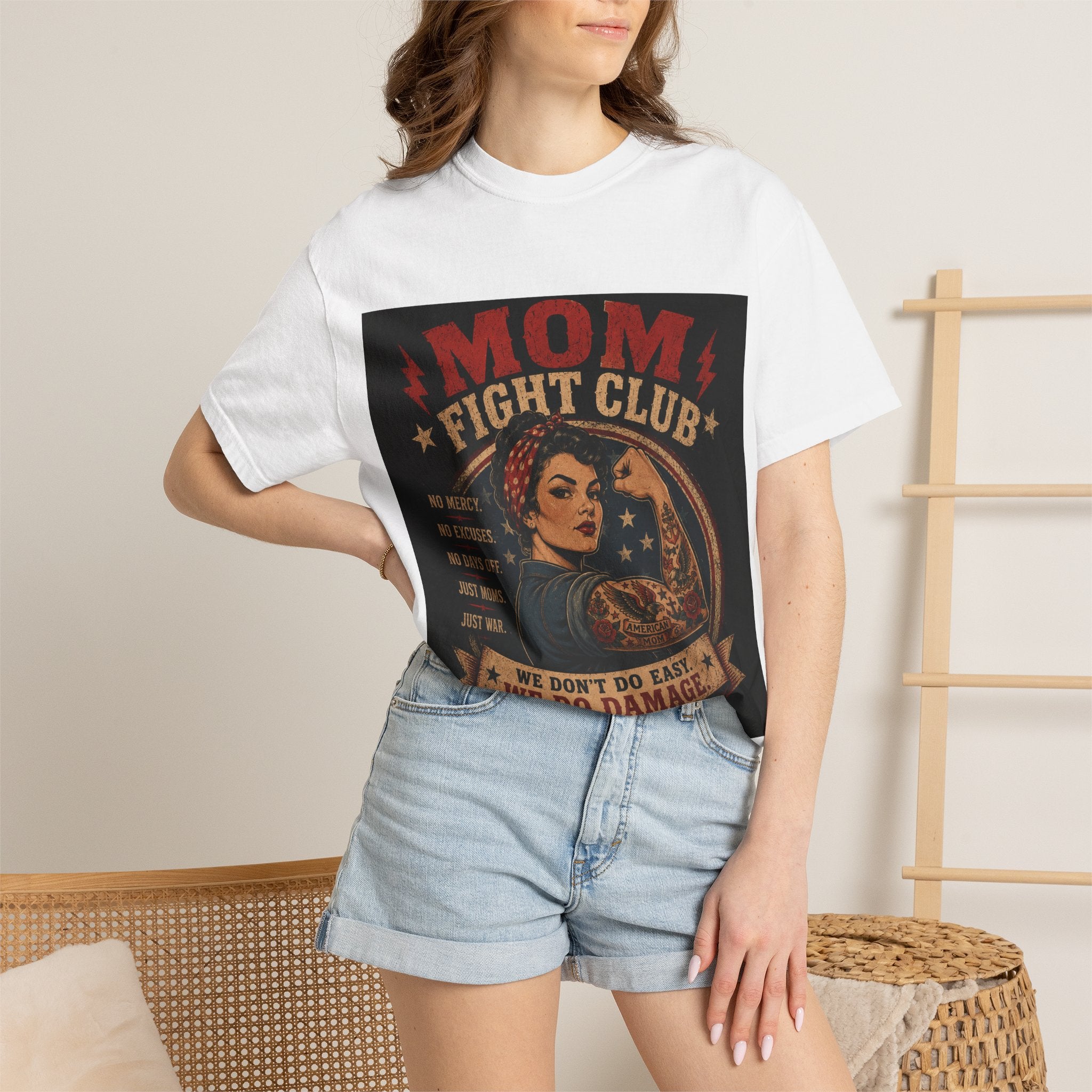 Mom Fight Club T-Shirt — We Don’t Do Easy, We Do Damage Vintage Boxing Tee