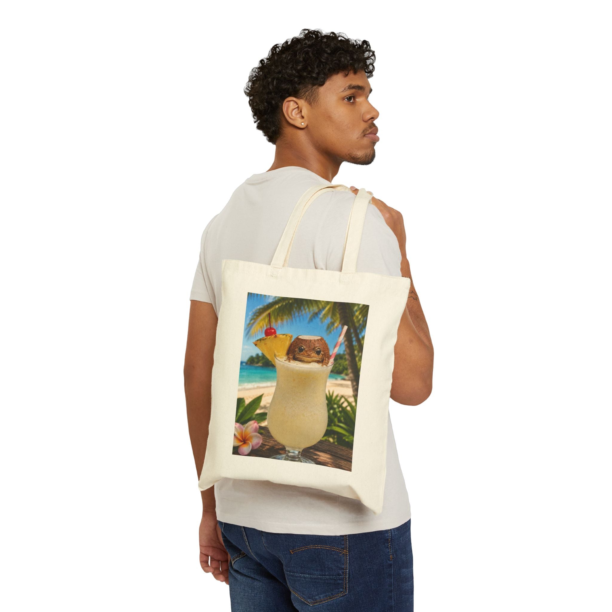 Tote Bag — Tropical Frog Piña Colada Beach Design