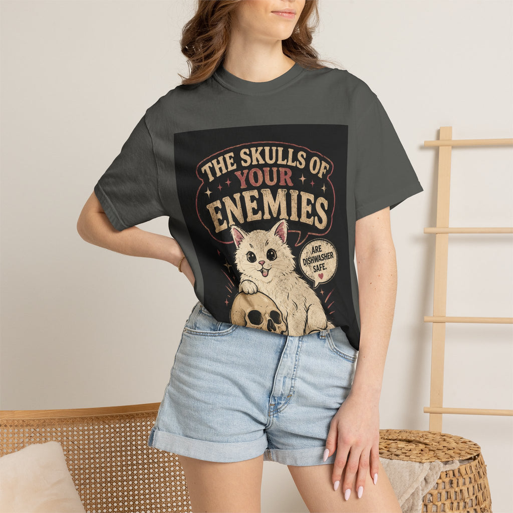 T-Shirt — “The Skulls of Your Enemies” Cute Cat & Skull Graphic