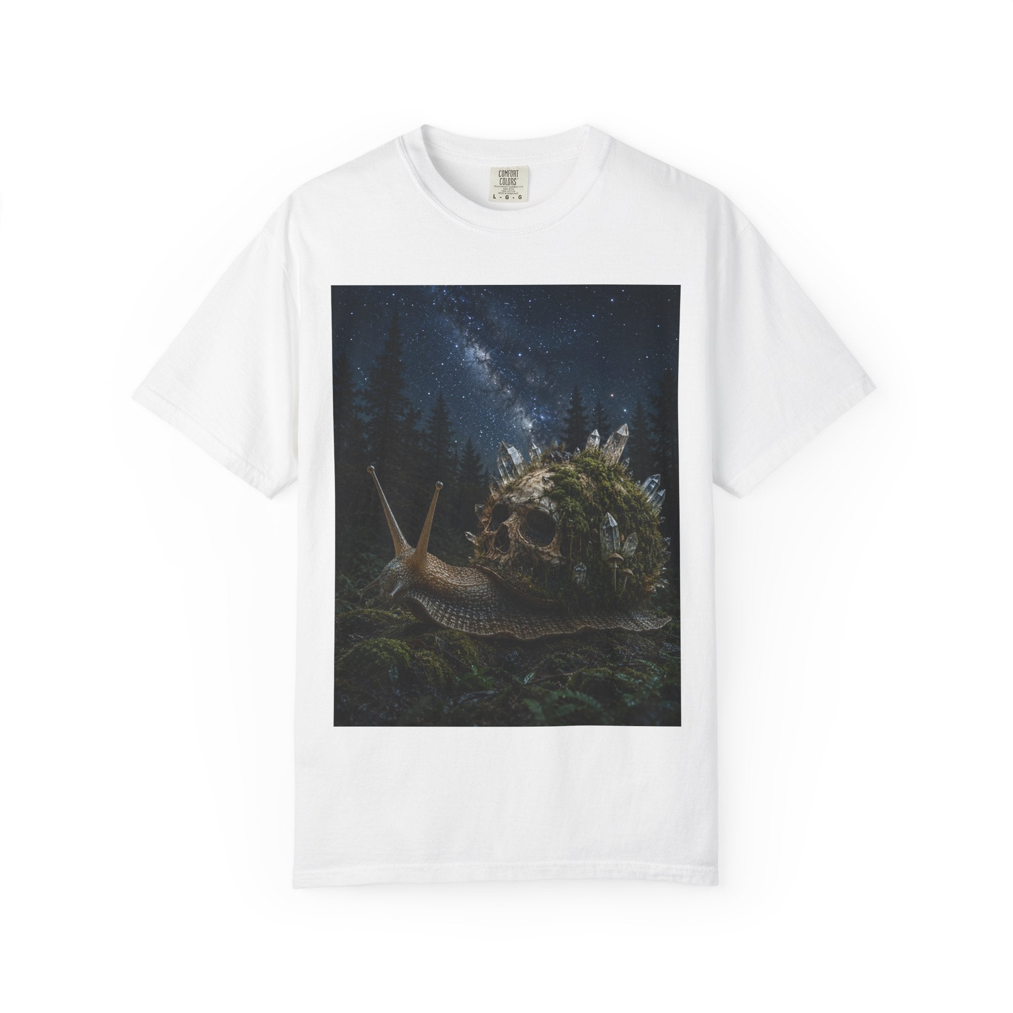 Snail World T‑Shirt — Night Sky Forest Snail Graphic Tee