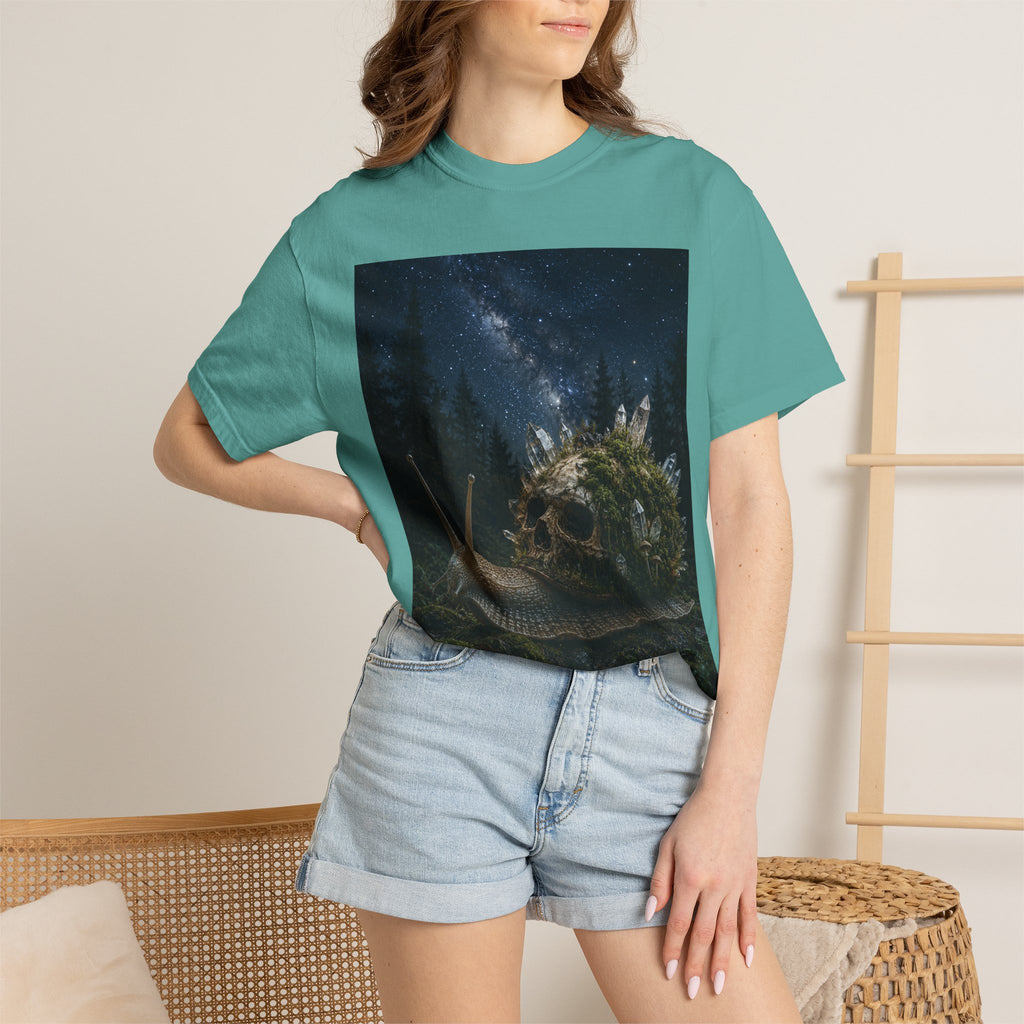 Snail World T‑Shirt — Night Sky Forest Snail Graphic Tee
