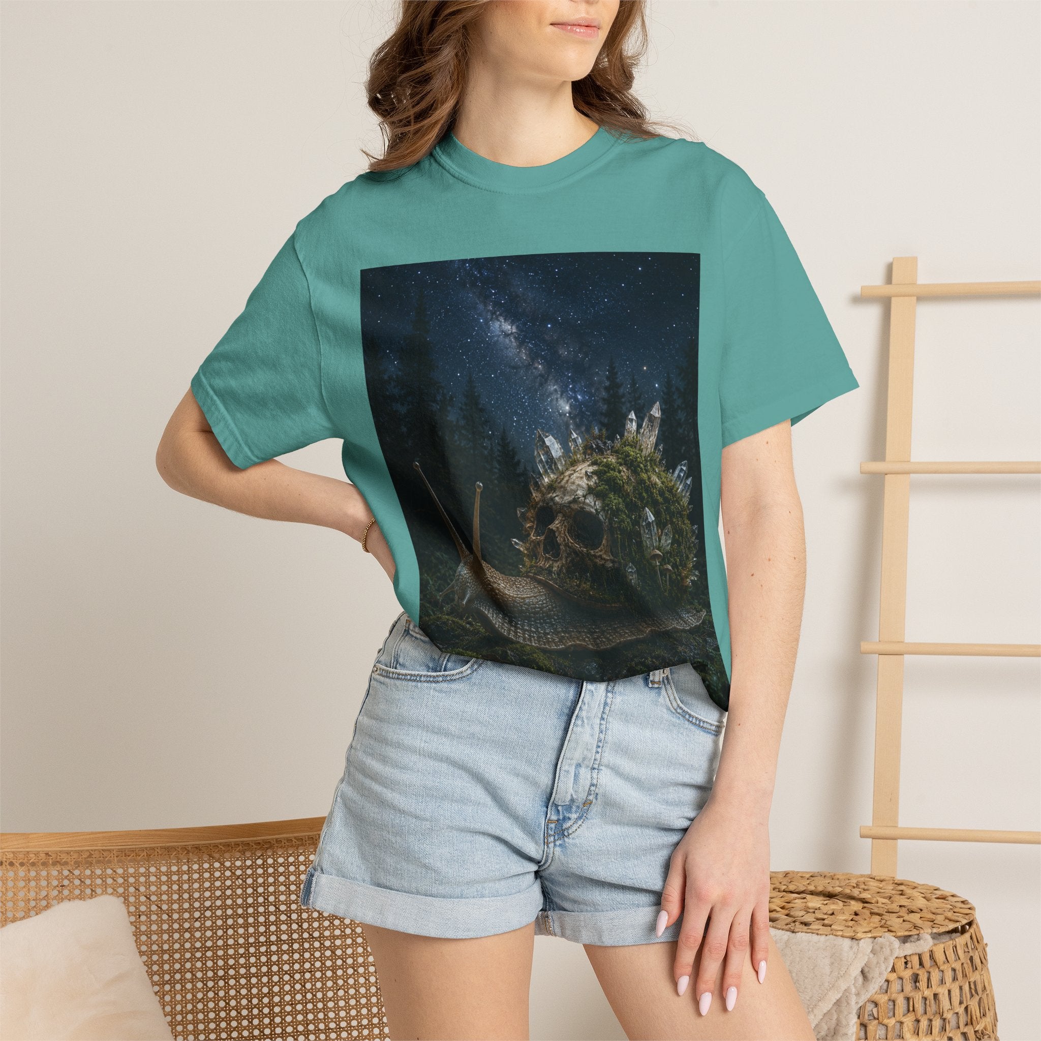 Snail World T‑Shirt — Night Sky Forest Snail Graphic Tee