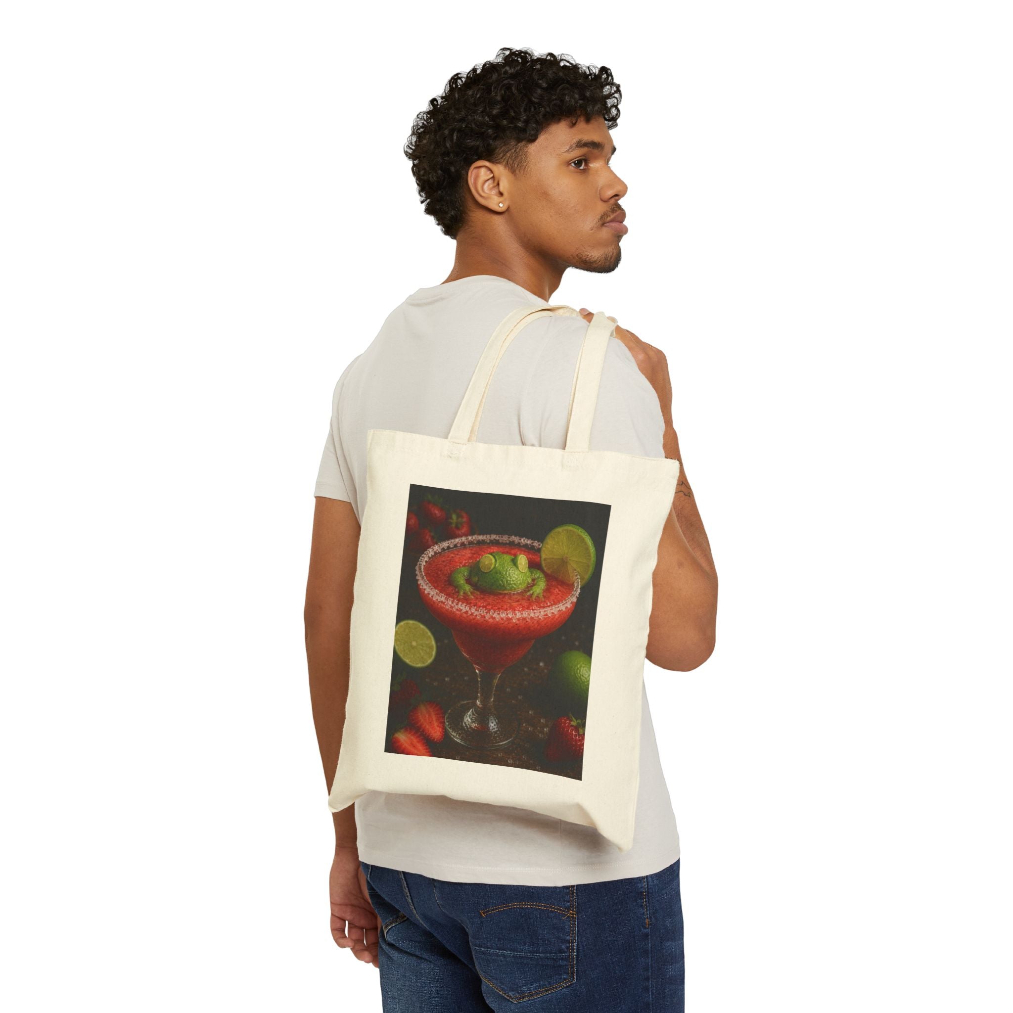 Tote Bag — Strawberry Margarita Cocktail Print Cotton Canvas Tote