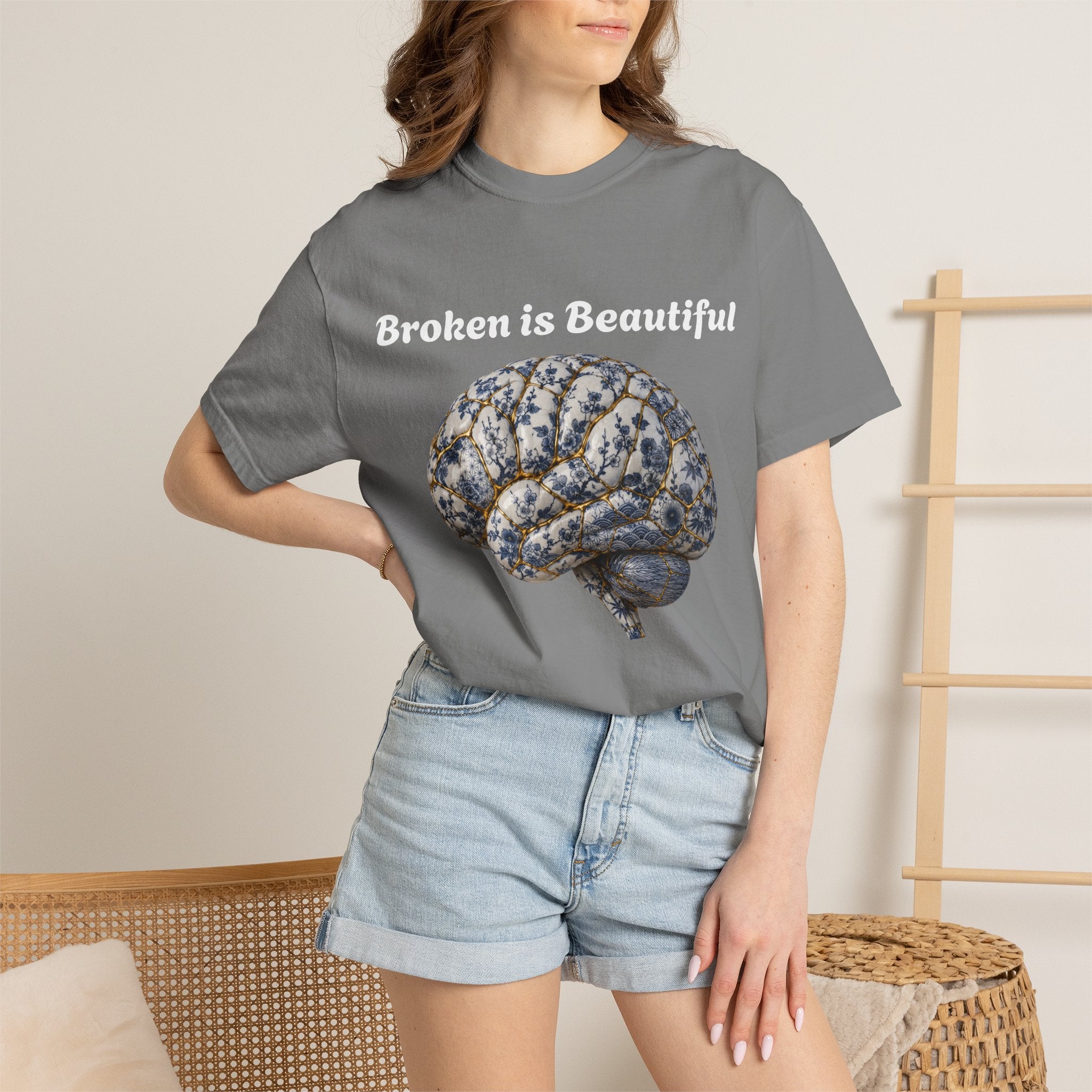 Kintsugi Brain T-Shirt — Vintage Floral Anatomy Tee
